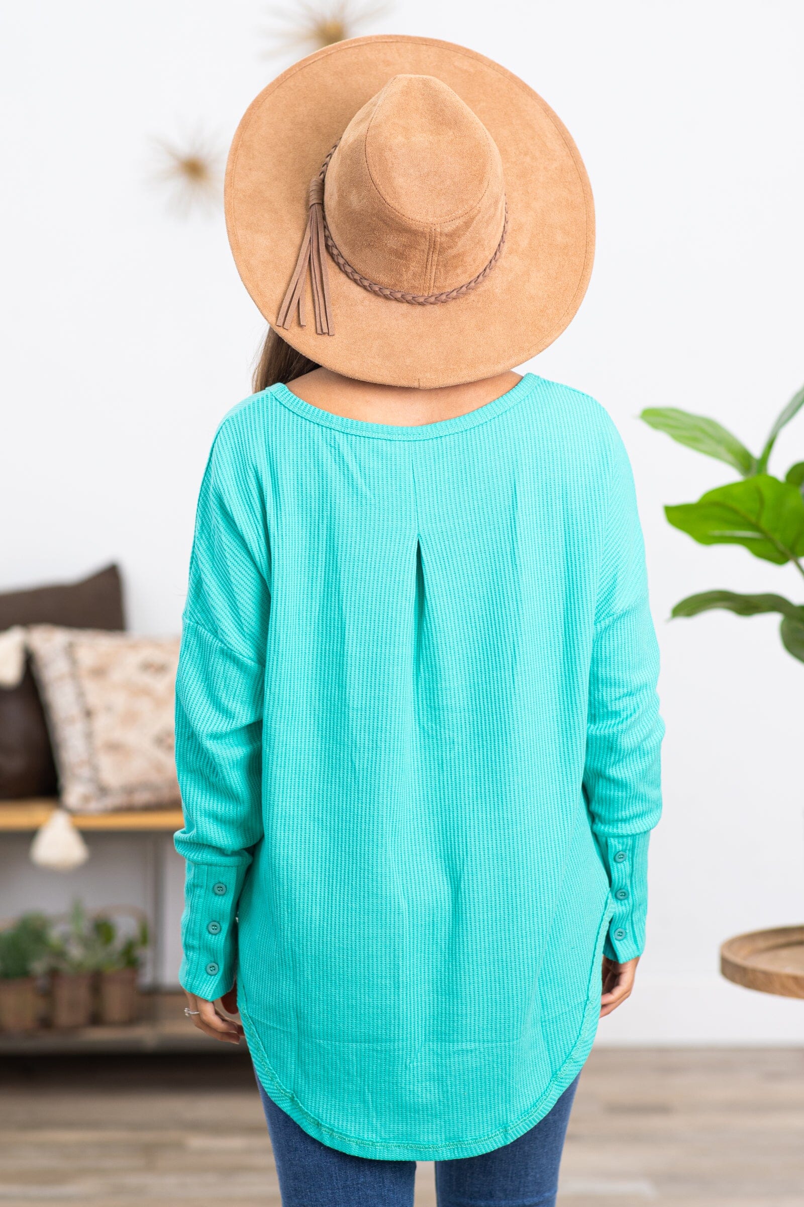 Turquoise Reverse Seam Detail Top - Filly Flair