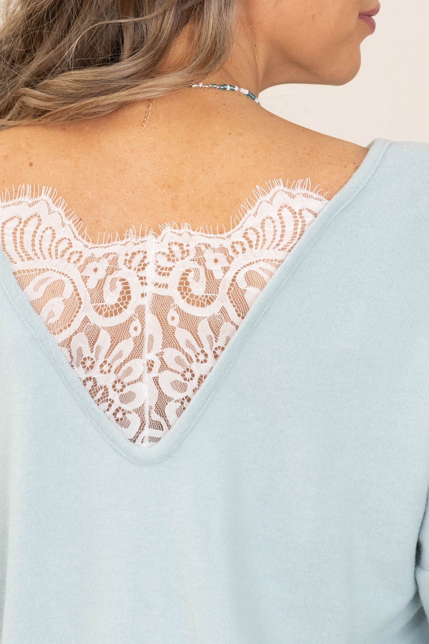 Cozy Long Sleeve Knit Tops With Lace Back Detail