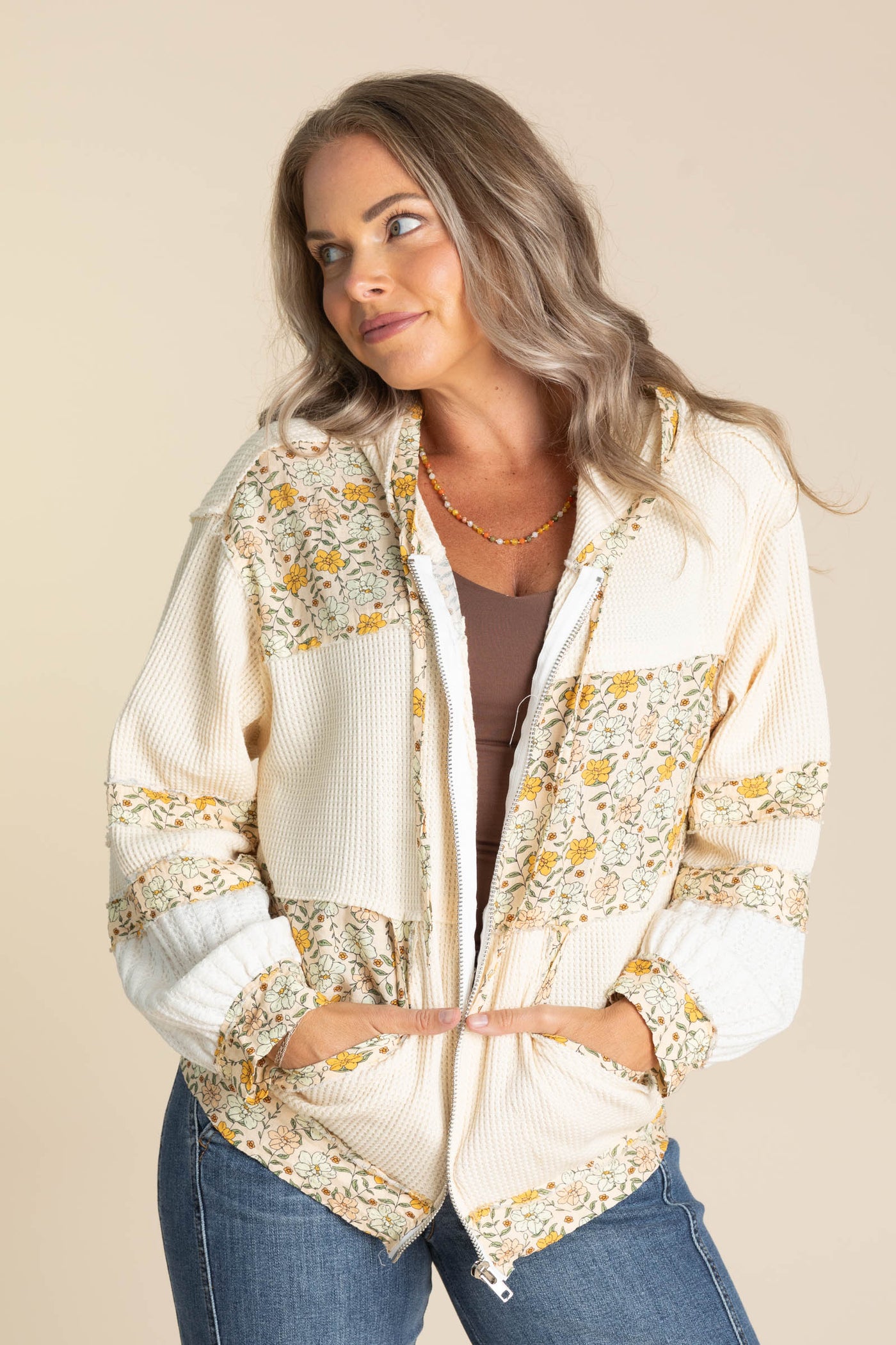 Balloon Sleeve Printed Knit Hoodies