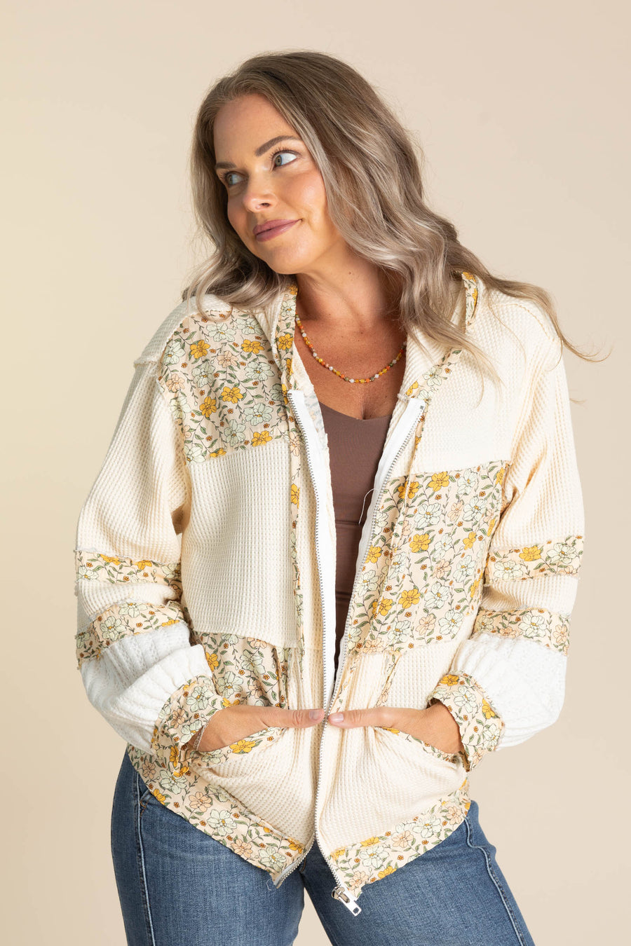 Balloon Sleeve Printed Knit Hoodies