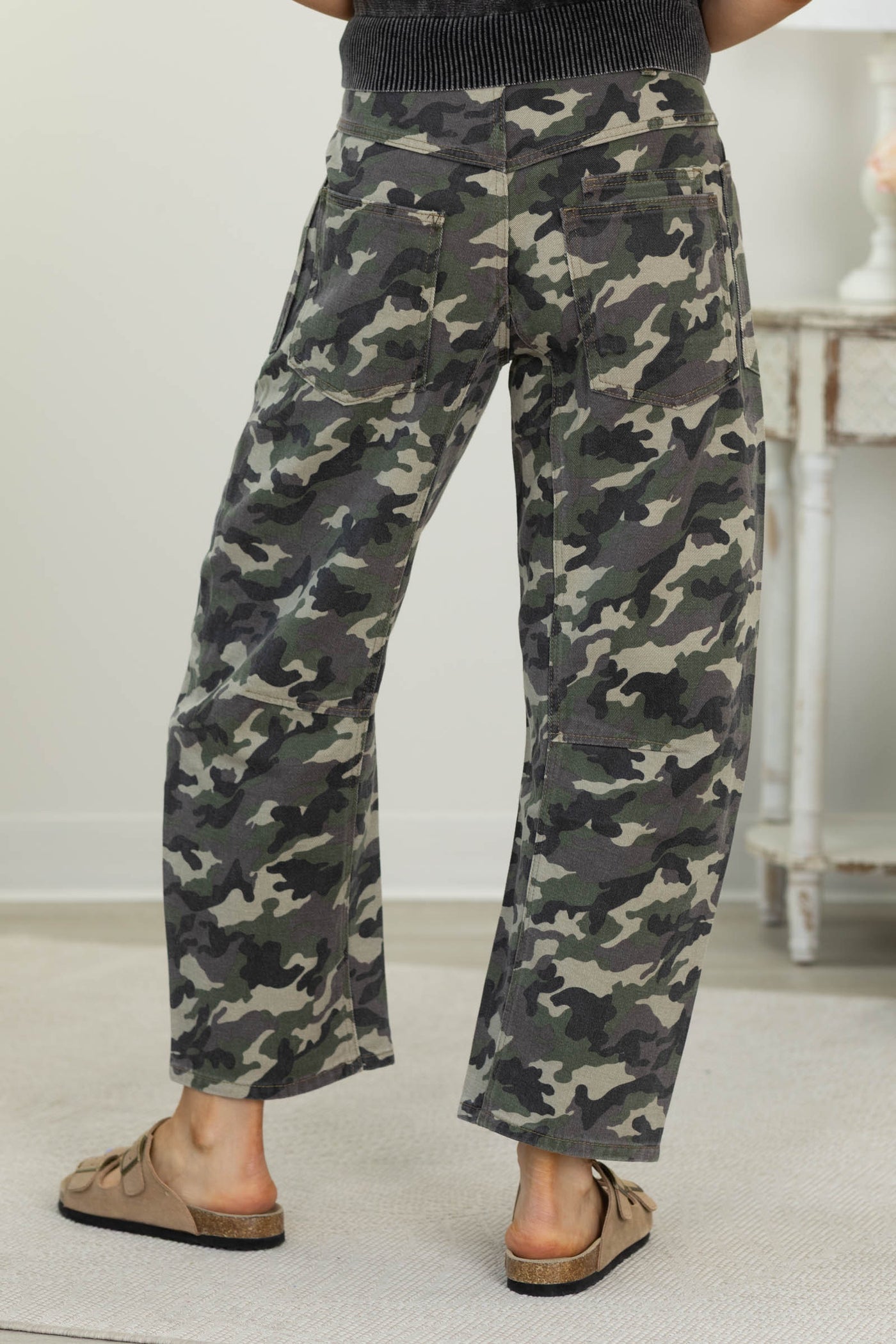 Camo Barrel Pants With Rope Belt Detail