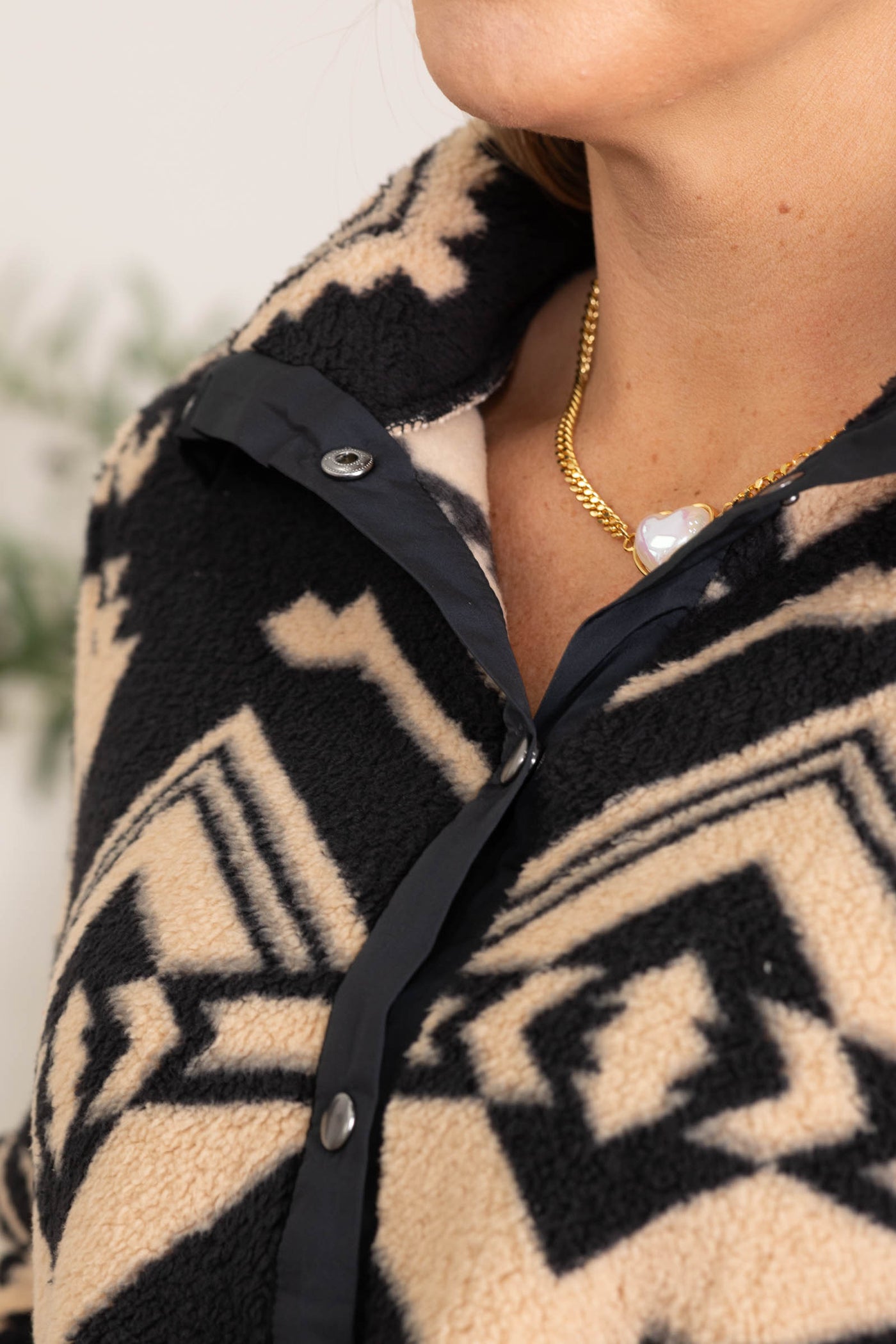 Black And Tan Aztec Print Sherpa Pullover