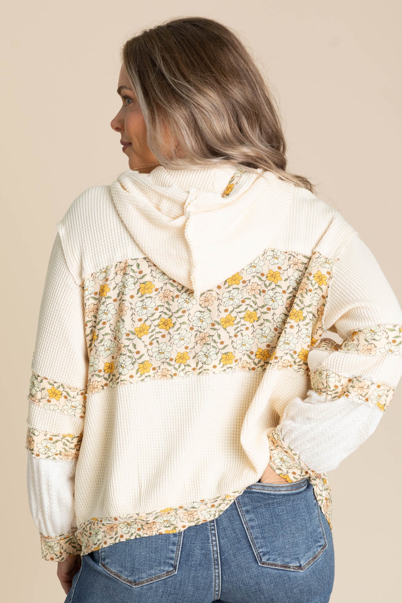 Balloon Sleeve Printed Knit Hoodies