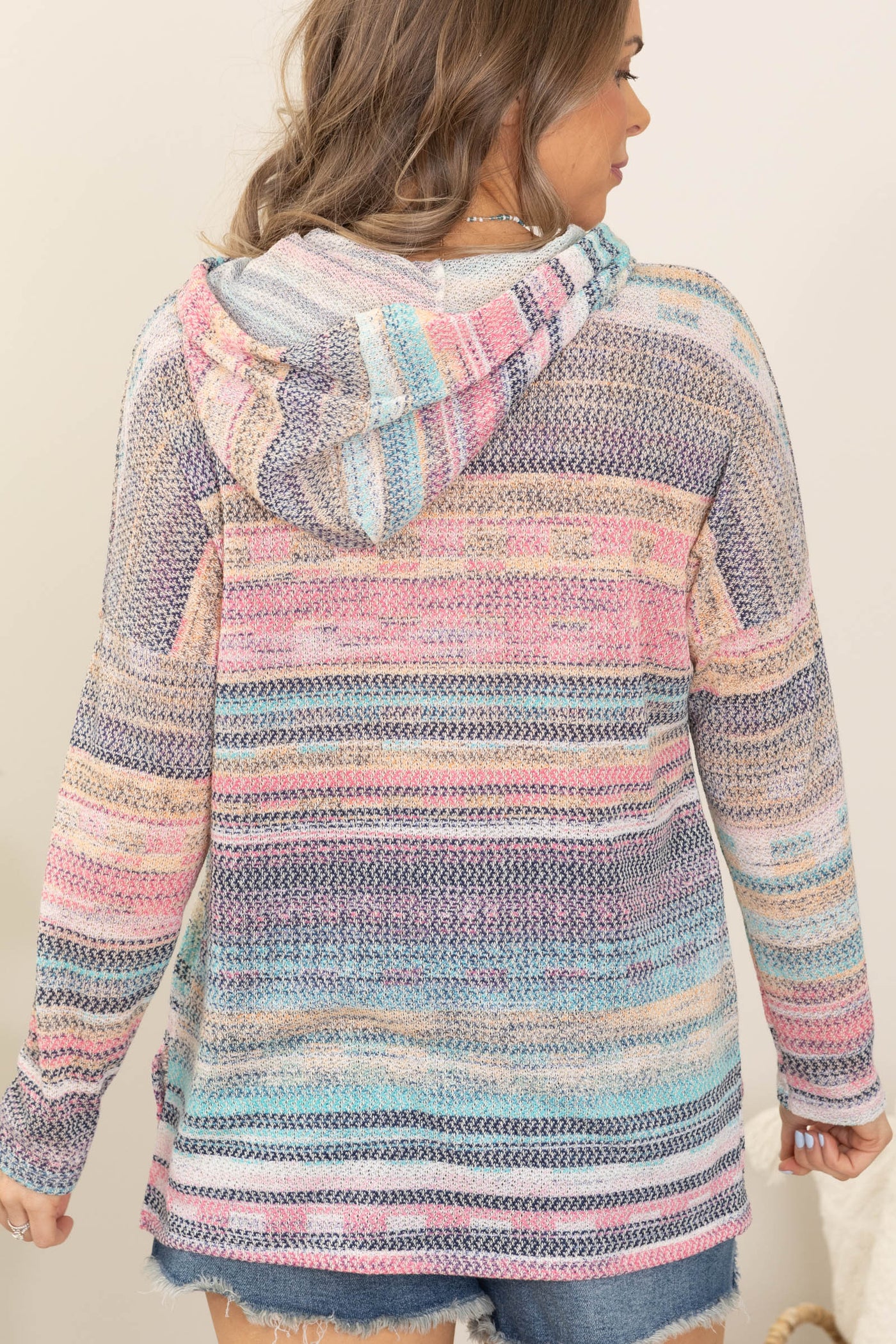 Breezy Multicolor Drawstring Light Knit Hoodie