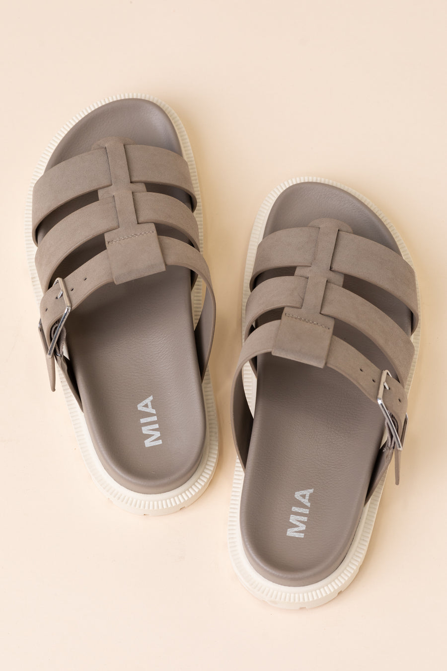 Mia Taupe Cage Slide On Sandal