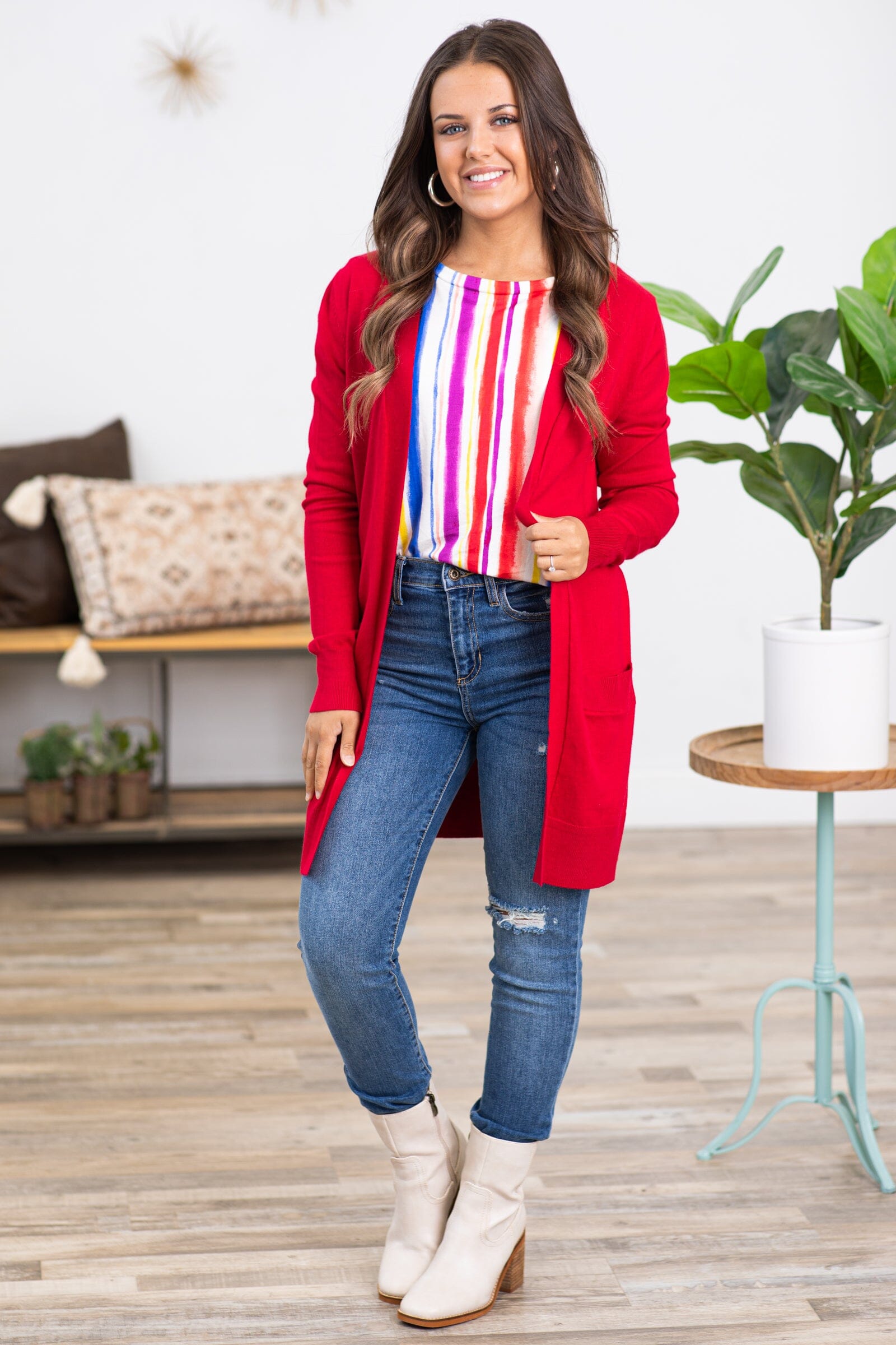 Red and Blue Multicolor Vertical Stripe Top - Filly Flair