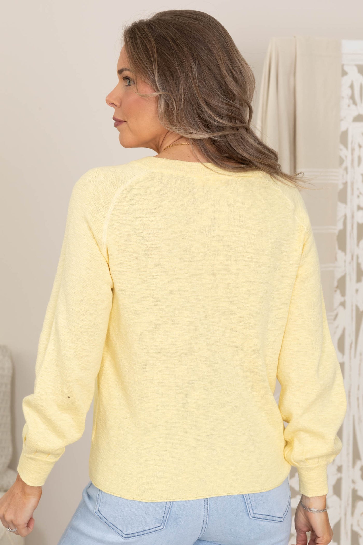 Pastel Yellow Raglan Sleeve Yarn Knit Sweater Top