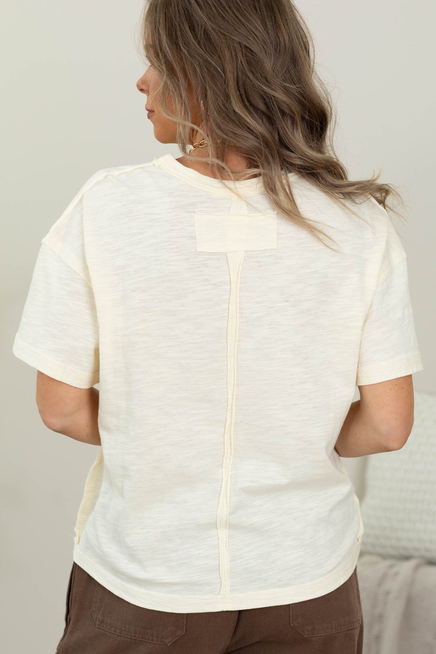 Cream Floral Patchwork Knit Top- 100% Cotton