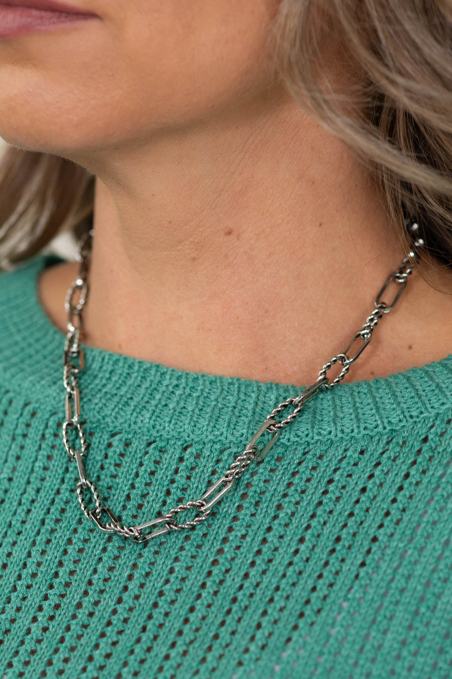 Silver Plated Rope Link Chains Necklace