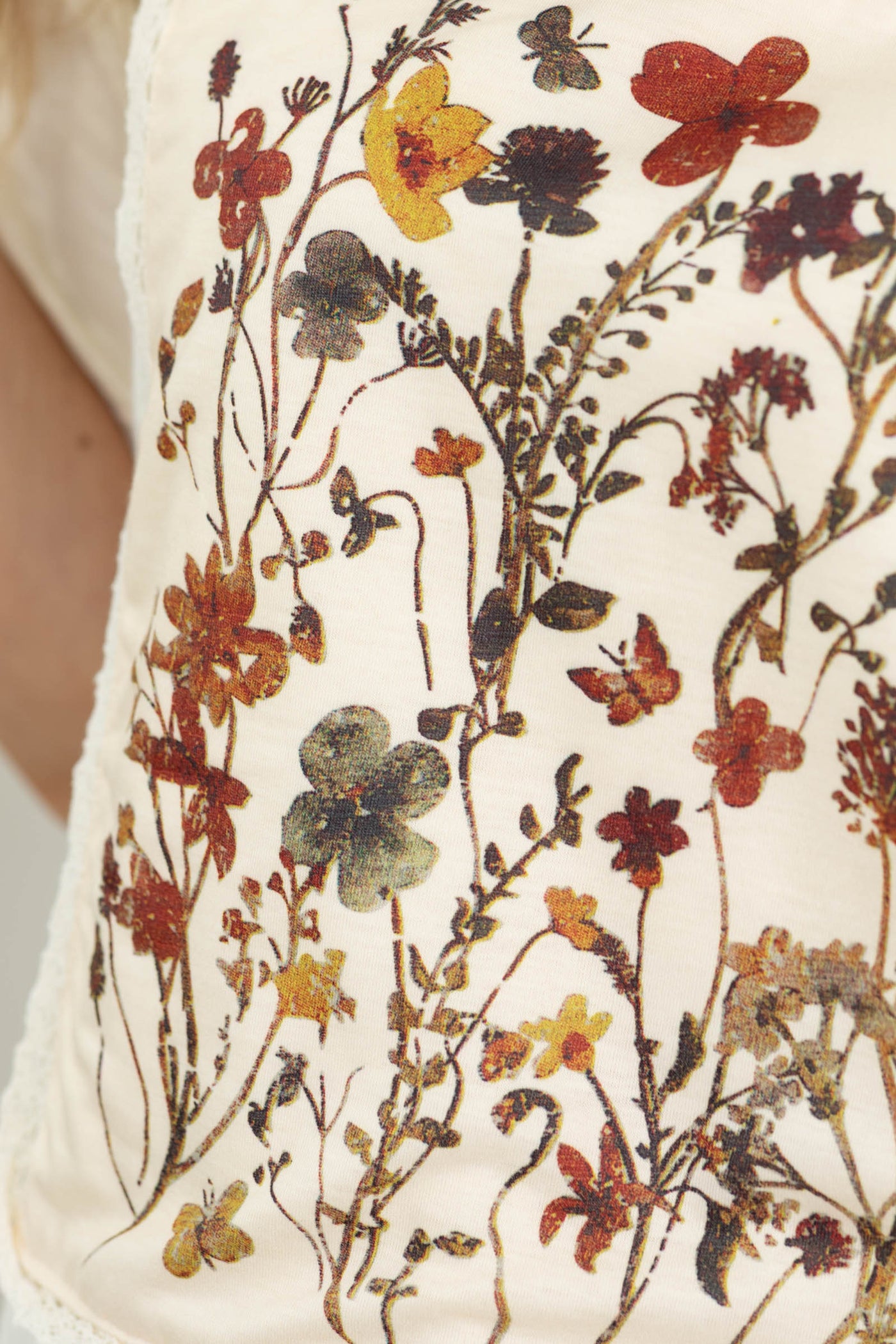 Cream Floral Patchwork Knit Top- 100% Cotton