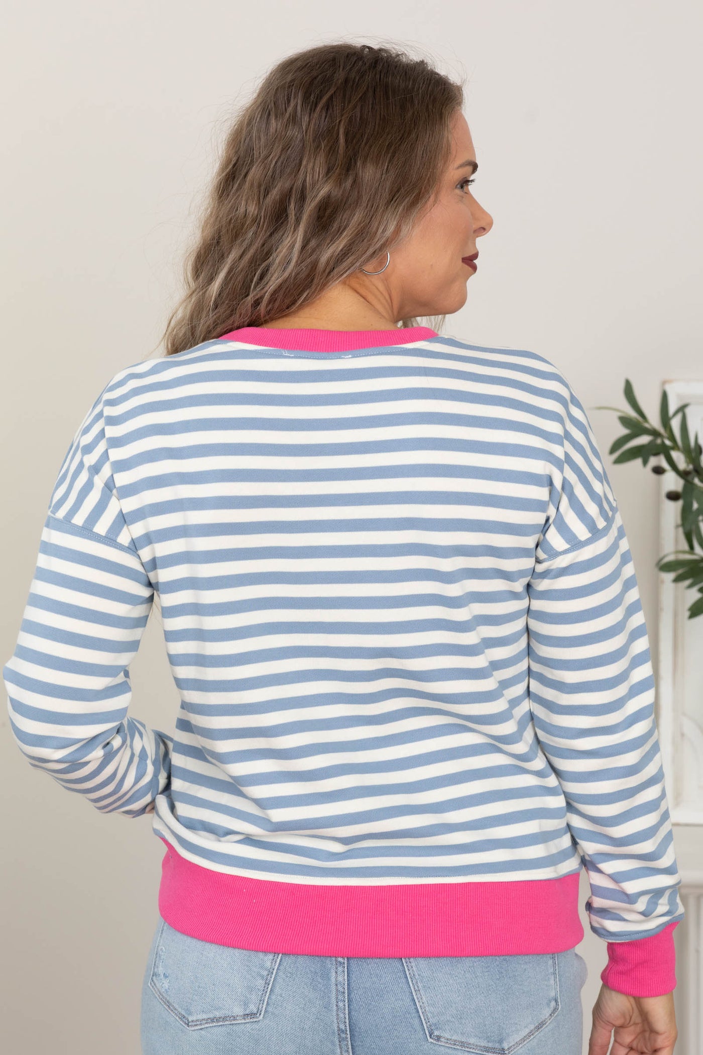 Striped Sweatshirts With Contrast Color Trimmed
