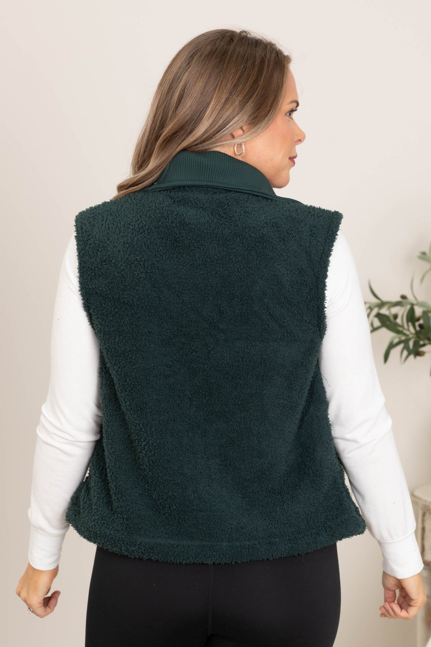 Emerald Green Sherpa Full Zip Vest