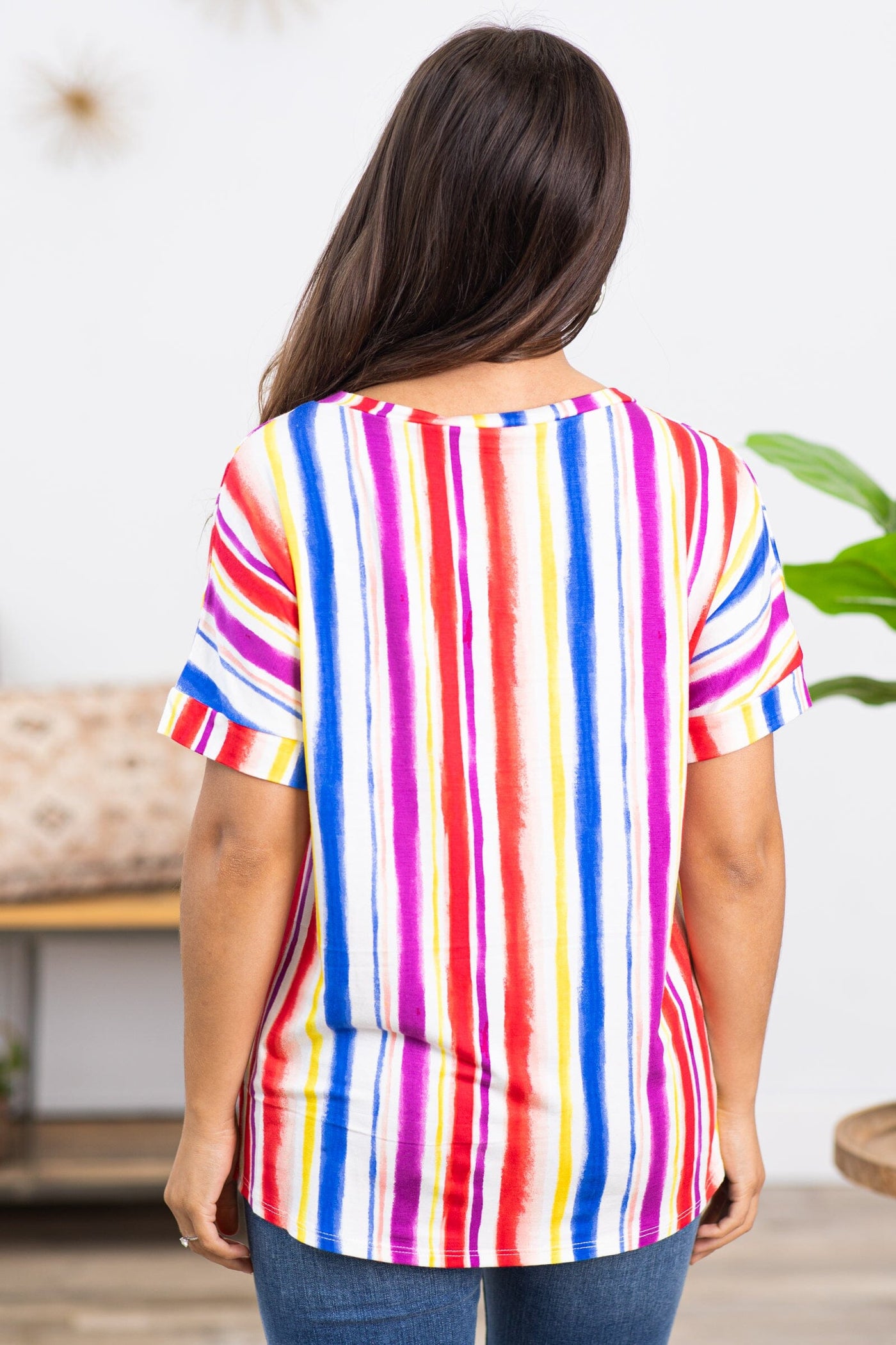 Red and Blue Multicolor Vertical Stripe Top - Filly Flair