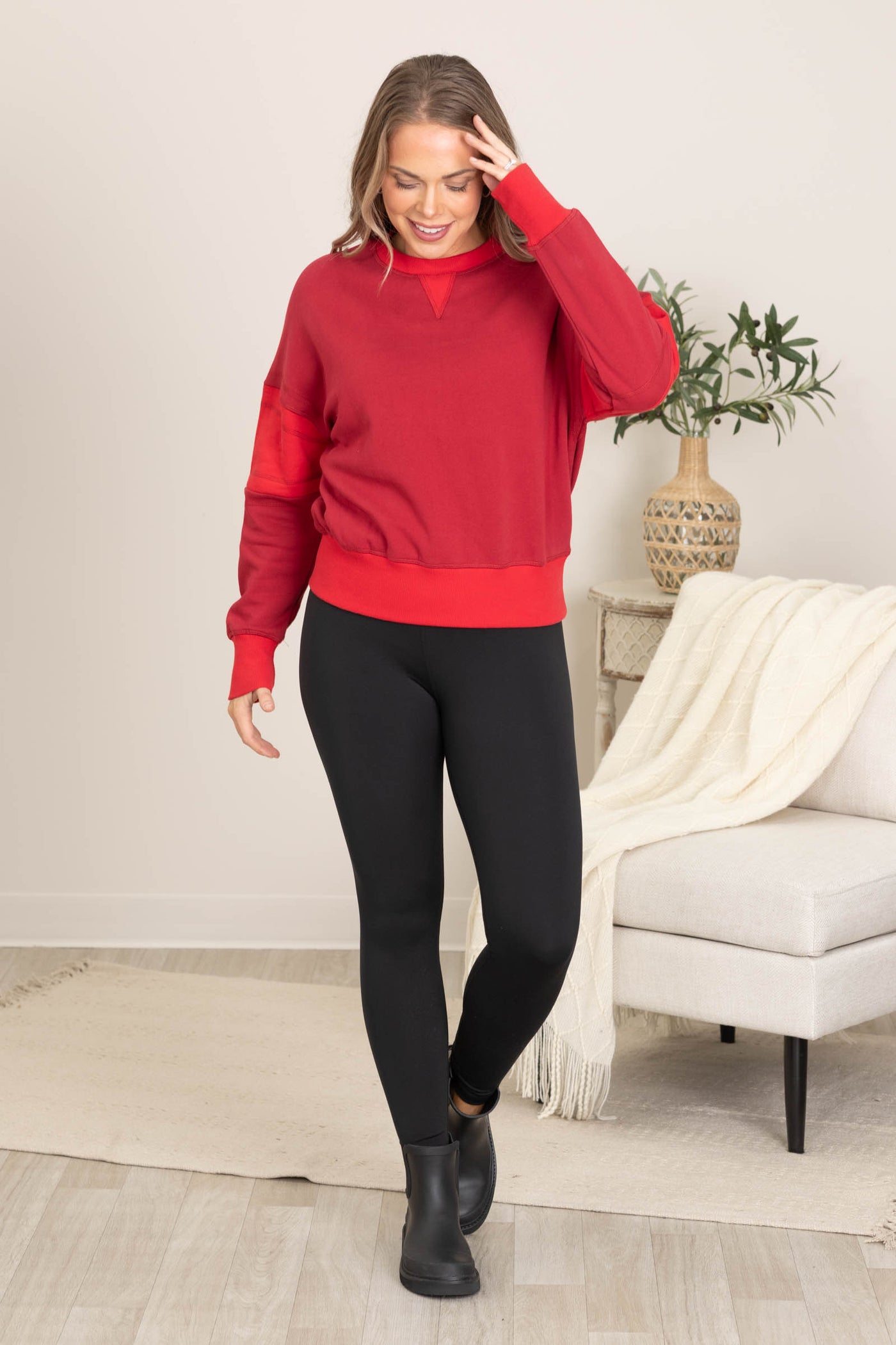 Dark Red French Terry Varsity Stripe Sweatshirt