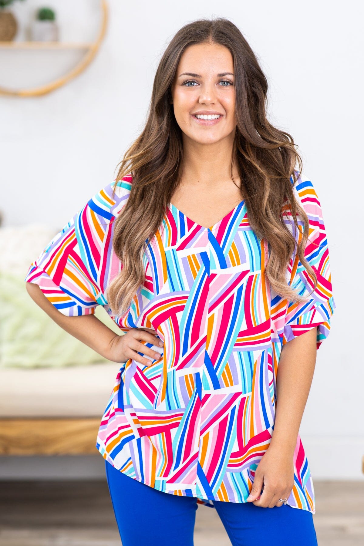 Blush and Blue Multicolor Abstract Print Top - Filly Flair