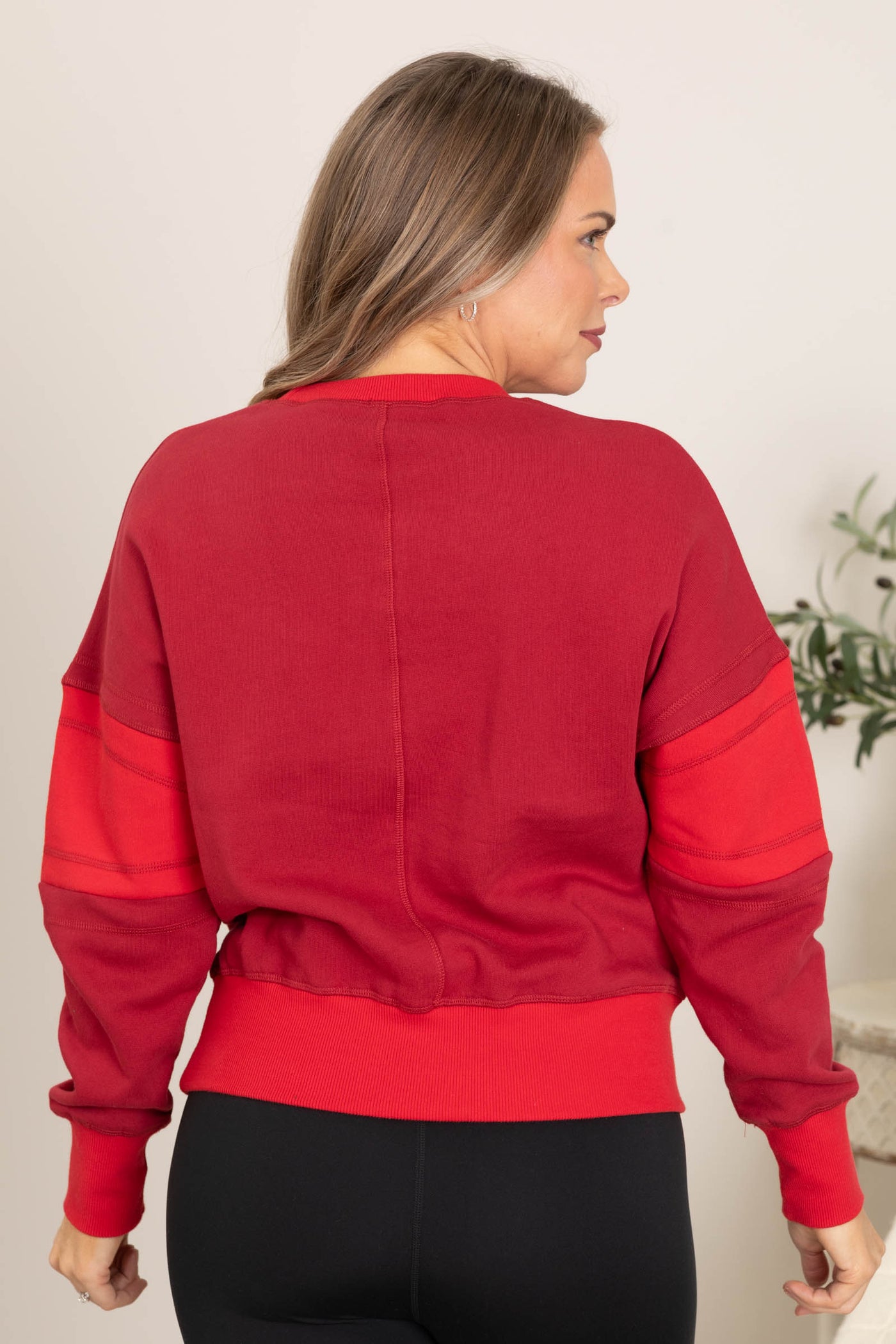 Dark Red French Terry Varsity Stripe Sweatshirt