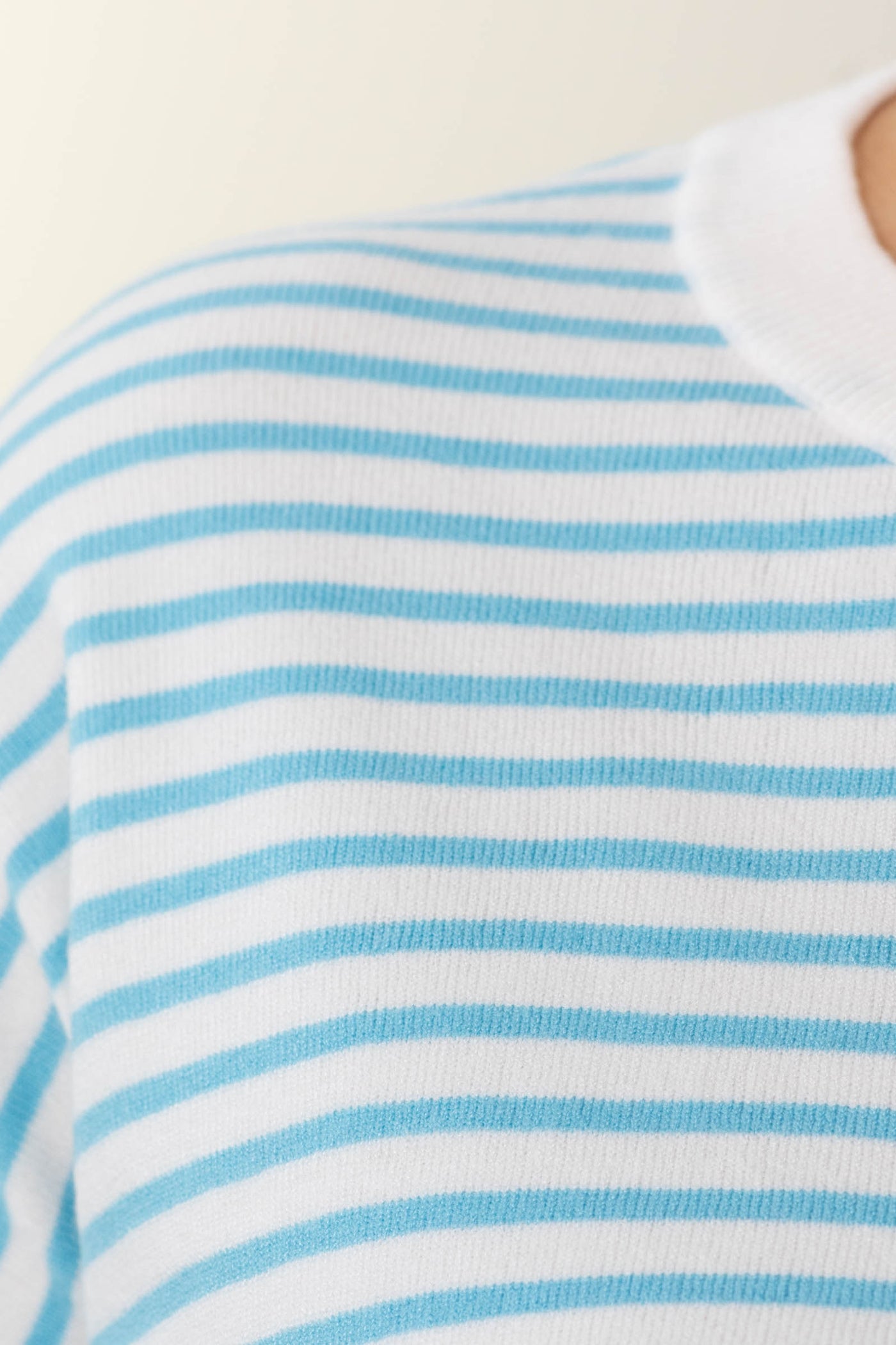 Light Blue Striped Long Sleeve Knit Sweater