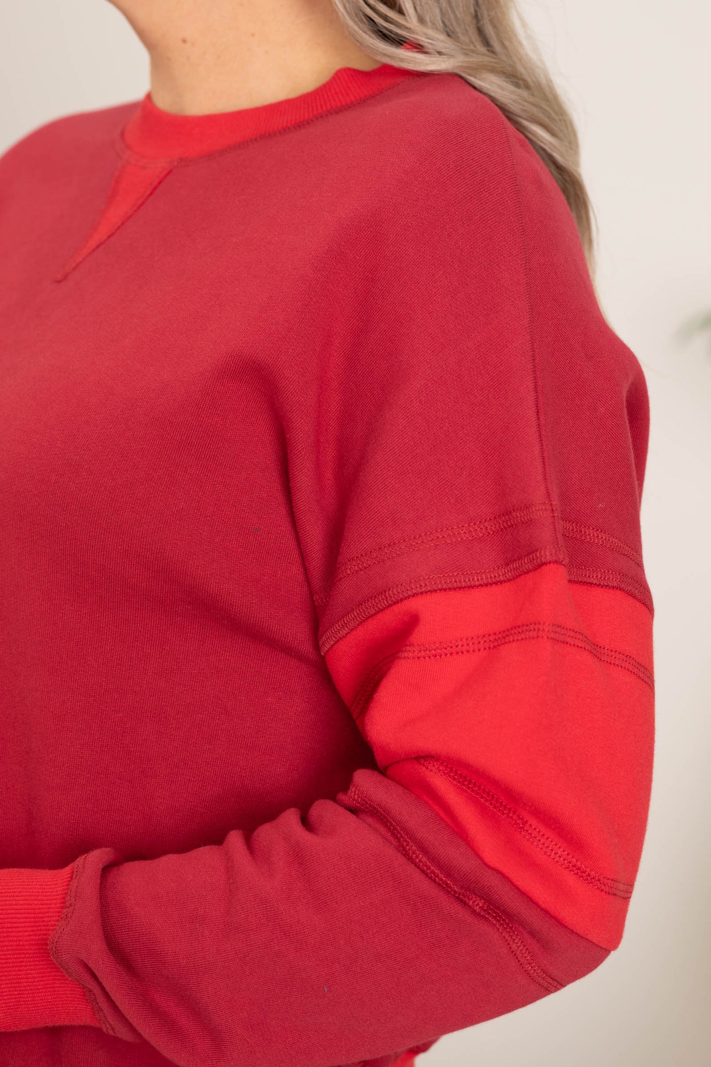 Dark Red French Terry Varsity Stripe Sweatshirt