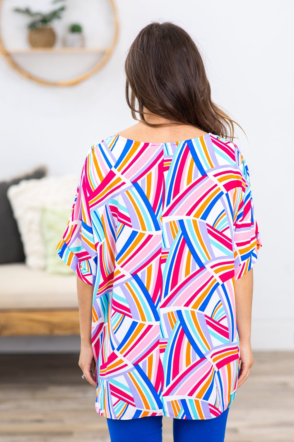 Blush and Blue Multicolor Abstract Print Top - Filly Flair