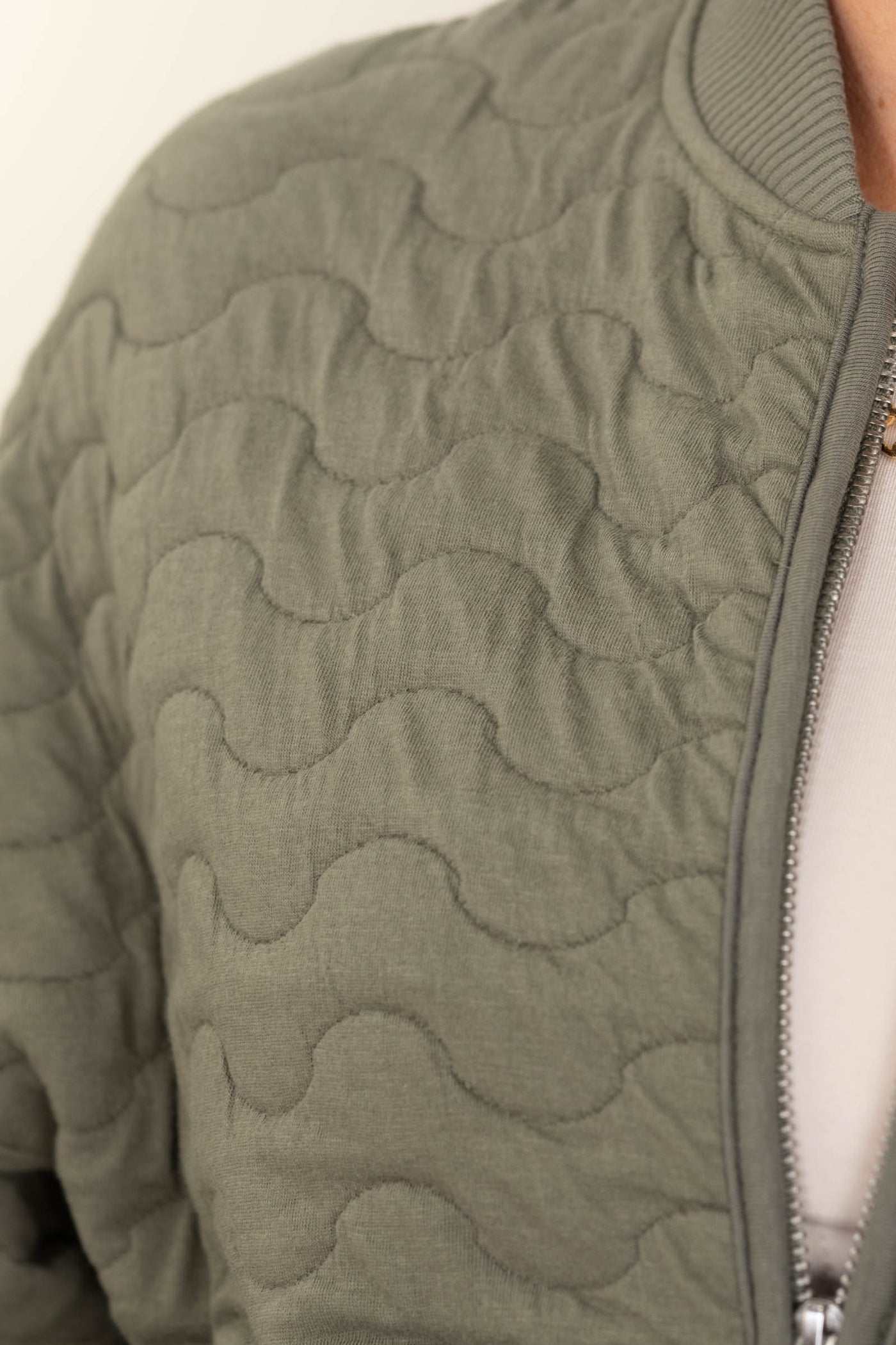 Olive Quilted Zip Up Jacket With Pockets