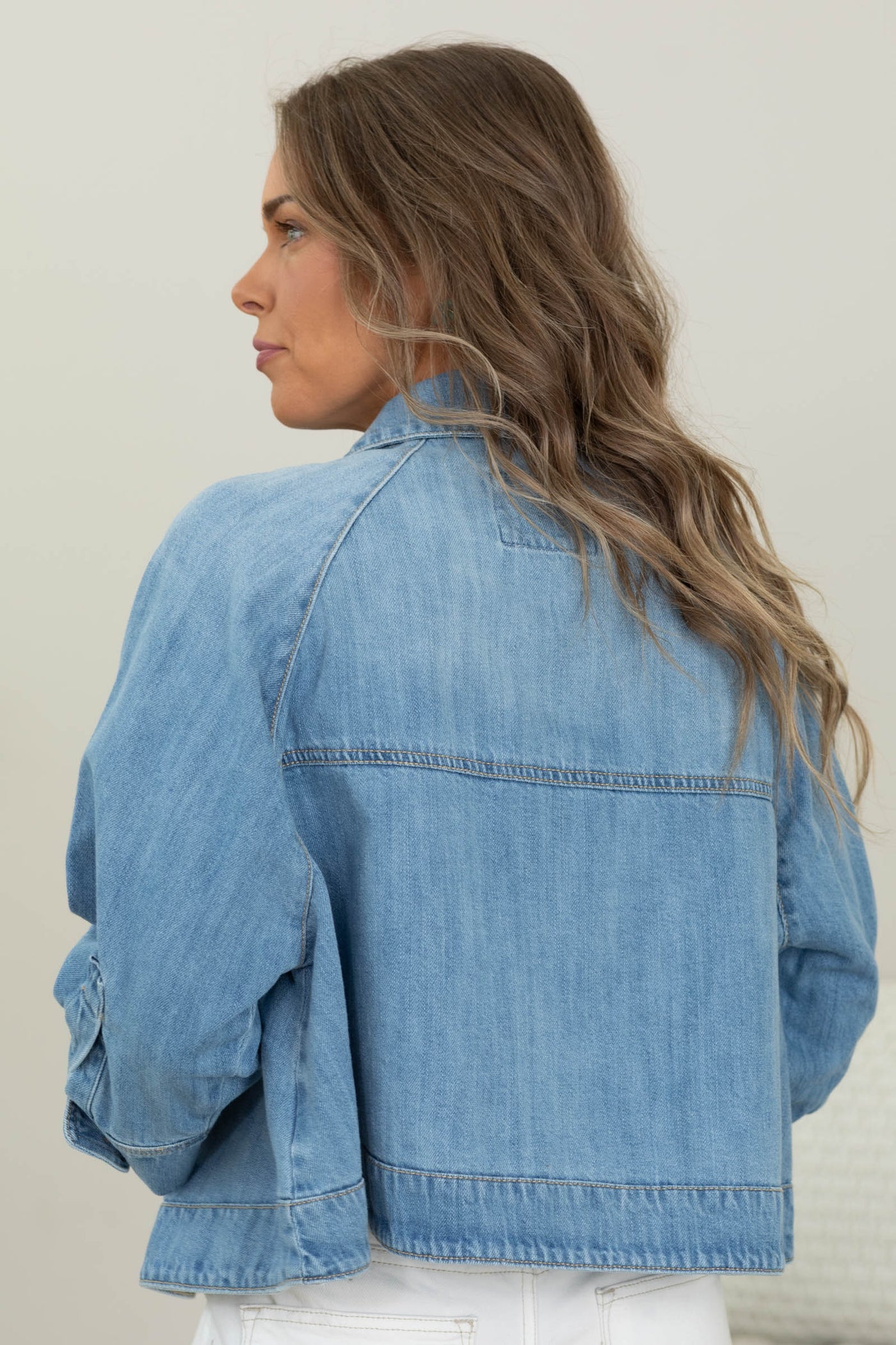 Risen Cropped Cape Denim Jacket- 100% Cotton