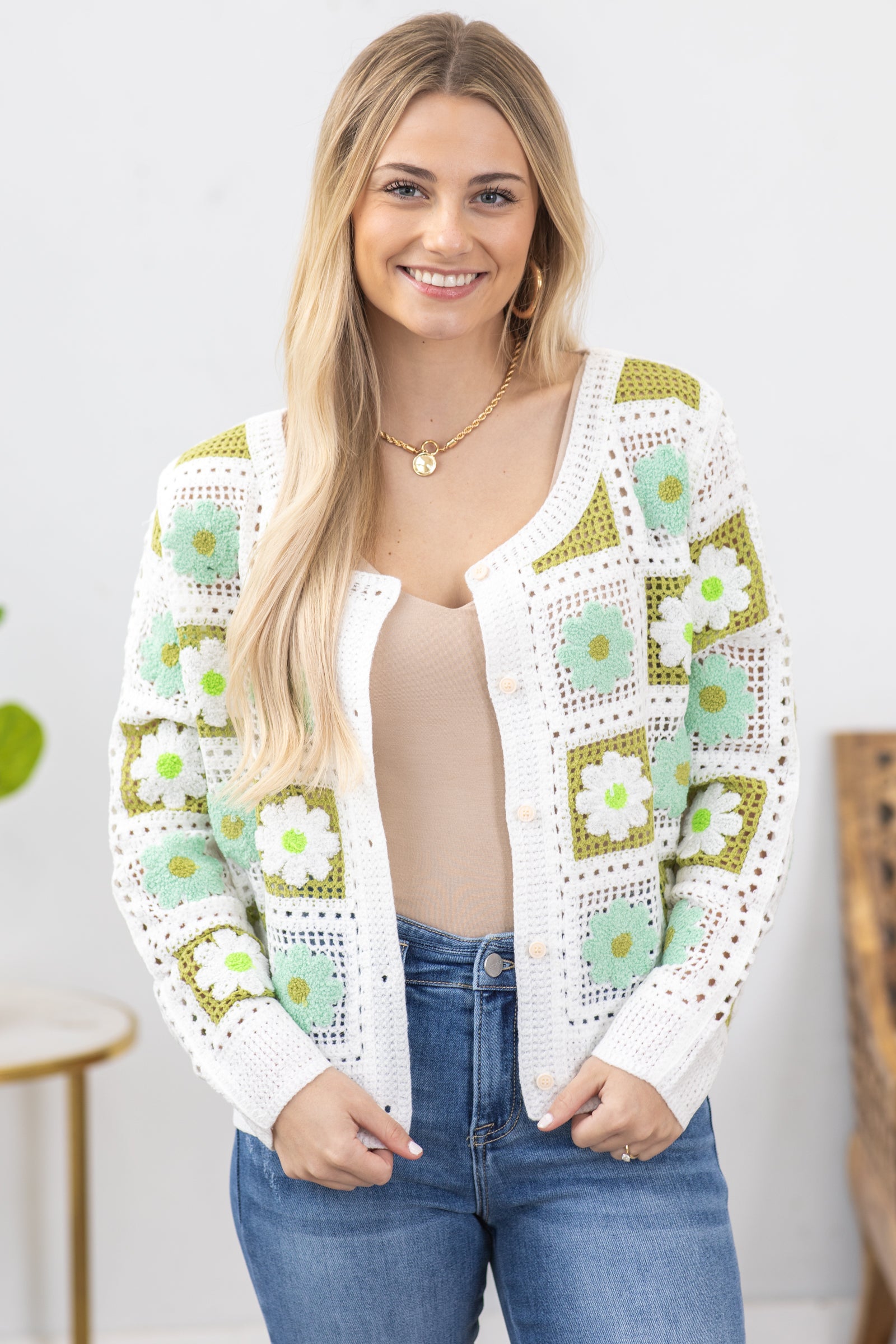 Sage Flower Crochet Lace Cardigan · Filly Flair