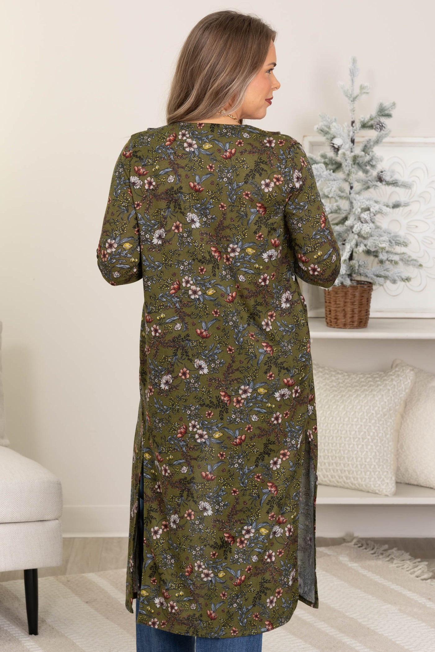 Olive Hacci Duster Cardigan With Side Slits