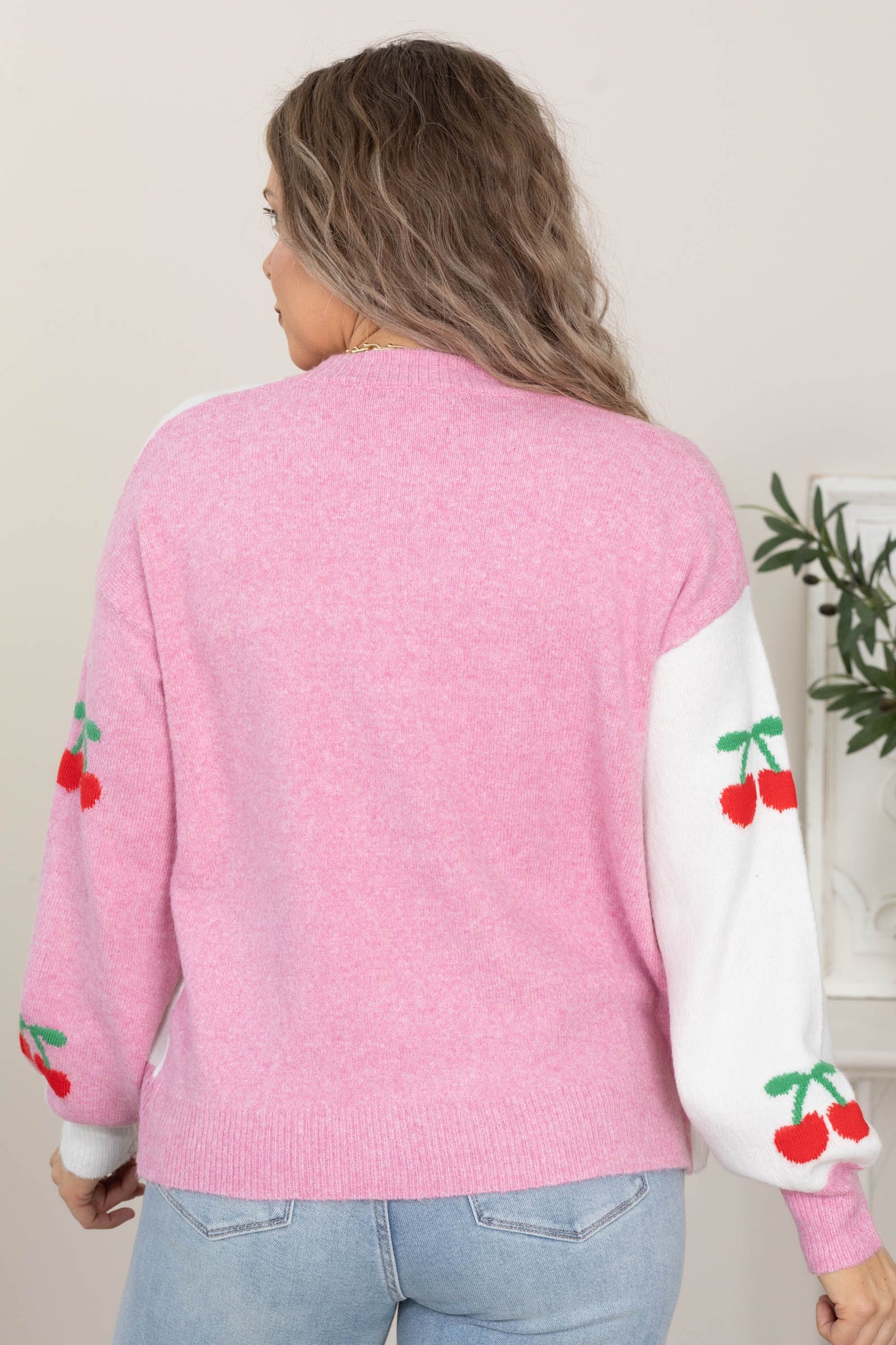Pink Cherry Printed Sweater Cardigan