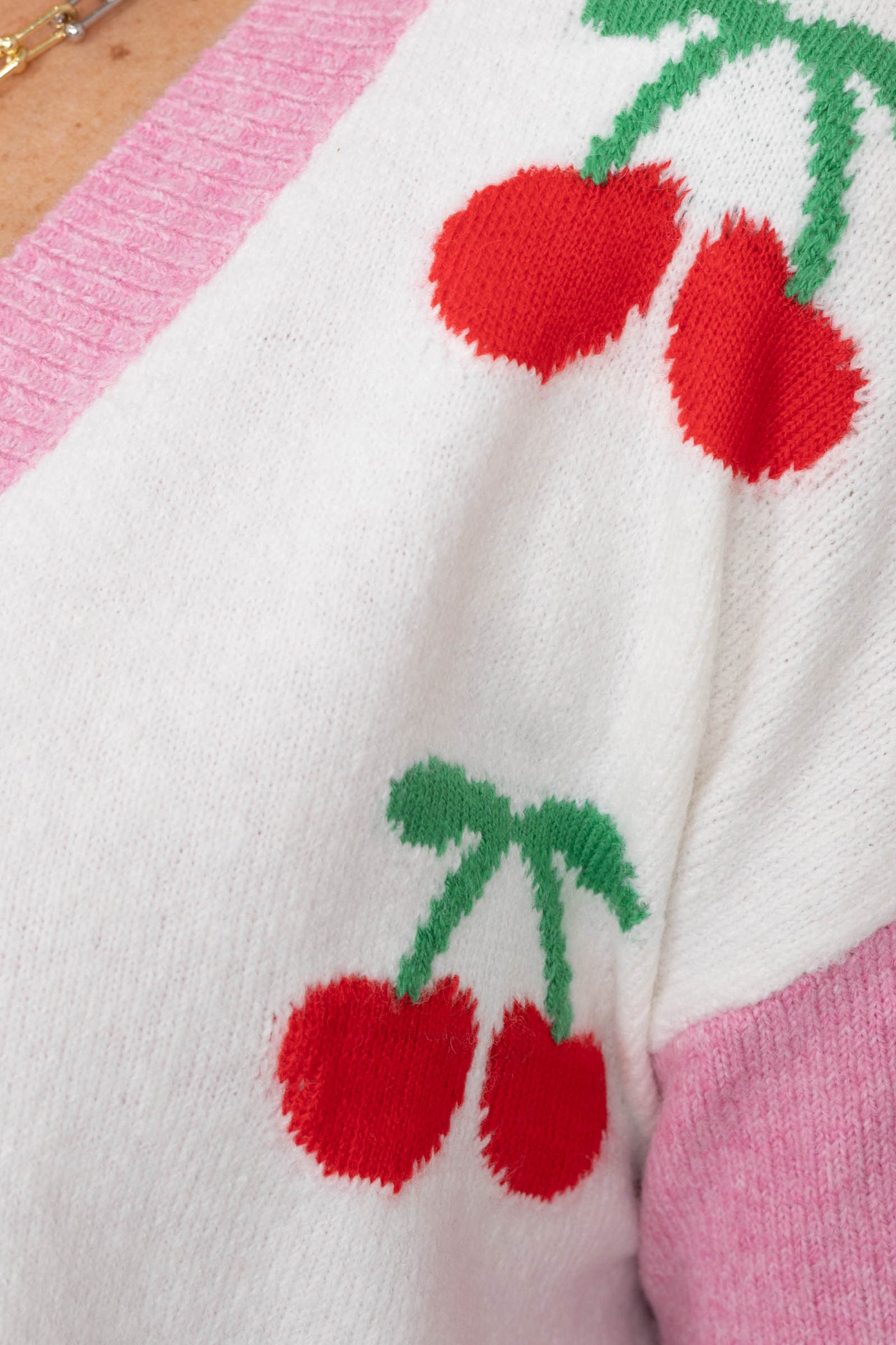 Pink Cherry Printed Sweater Cardigan