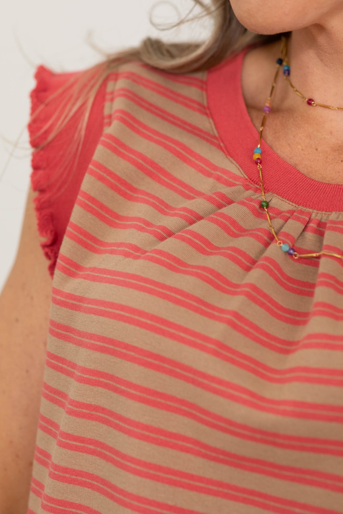 Staccato Dark Red And Mocha Stripe Knit Tank Top