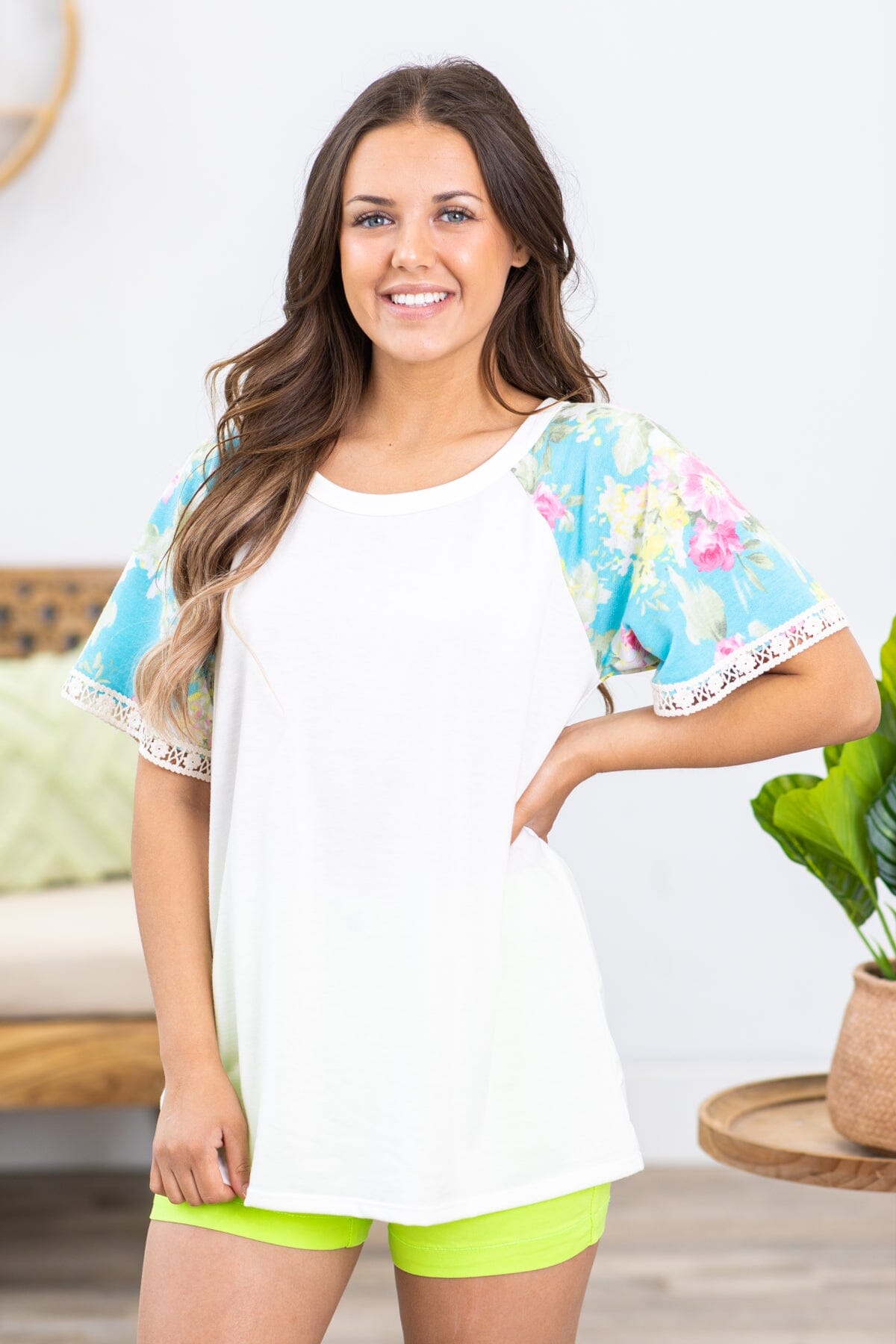 Ivory Multicolor Print Sleeve Top - Filly Flair