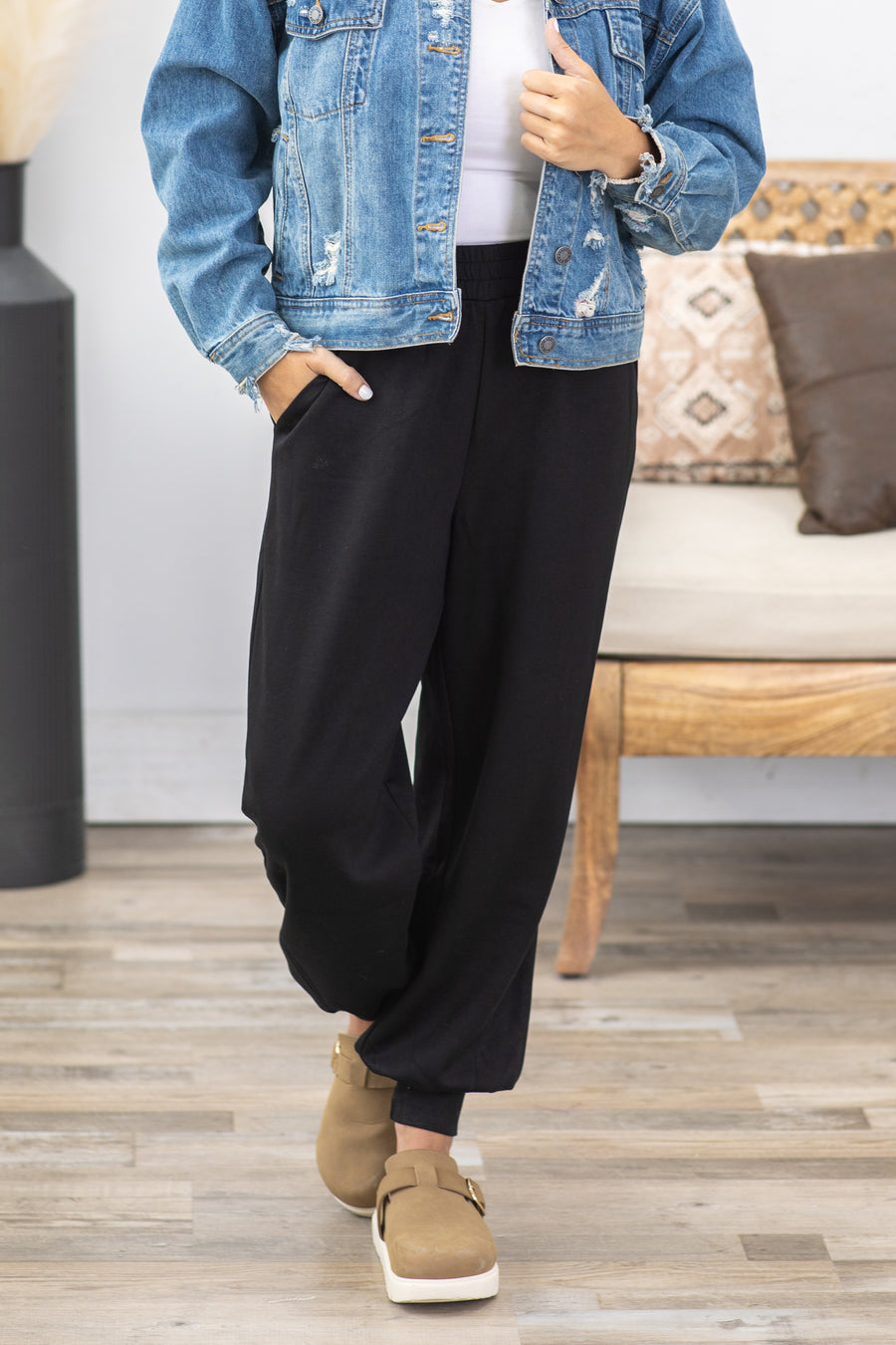 Black Elastic Waistband Scuba Joggers