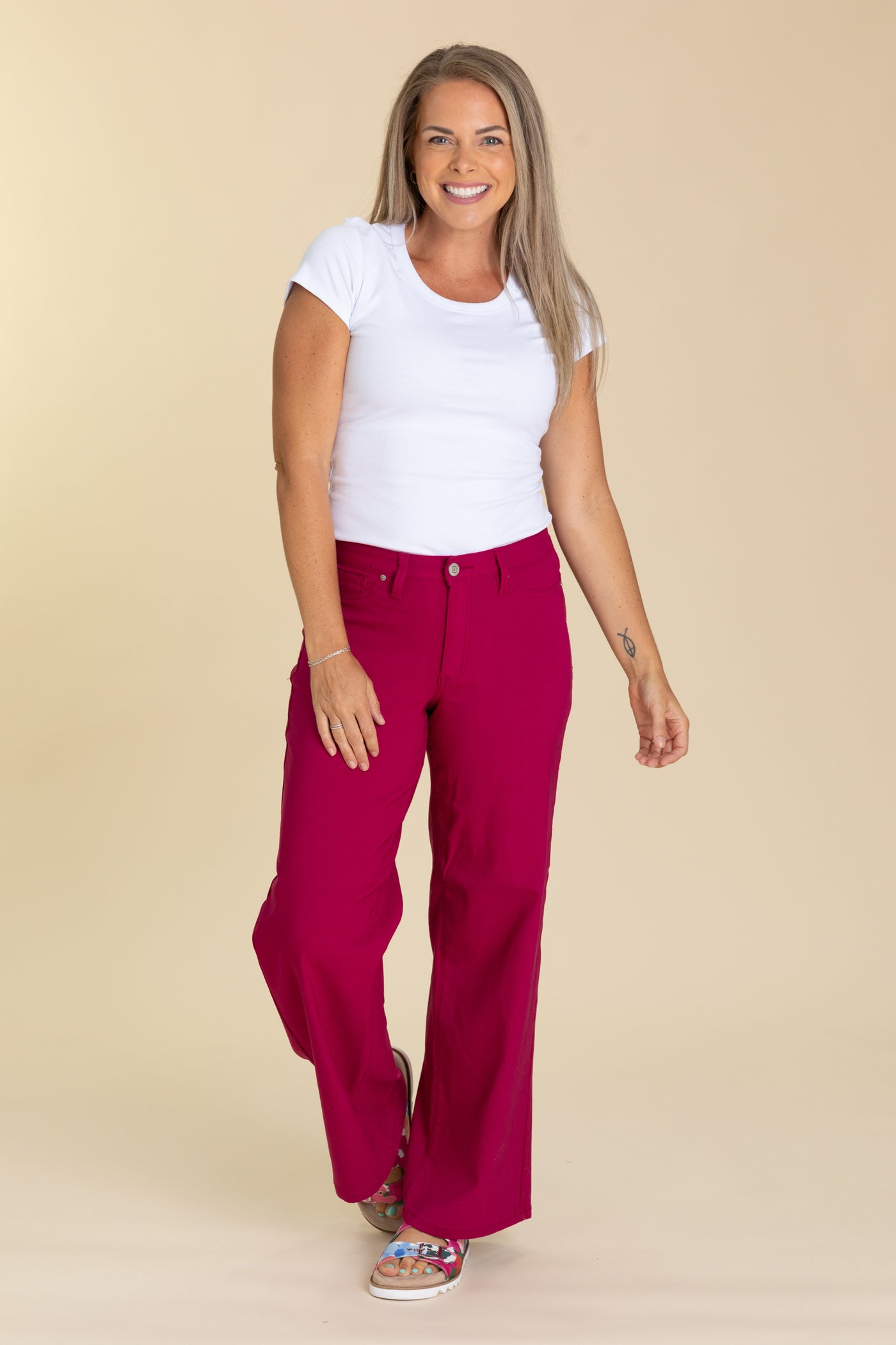 YMI Dark Fuchsia Hyperstretch Wide Leg Pants