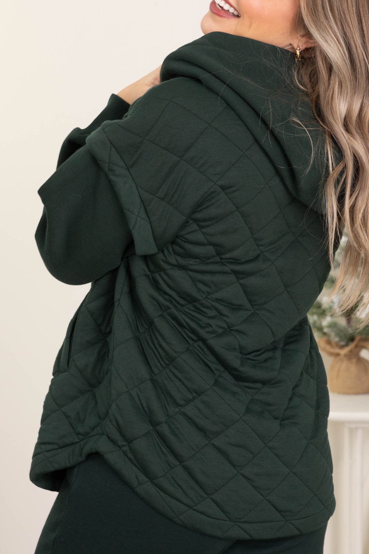 Emerald Green Quilted Terry Mixed Snap Hoodie