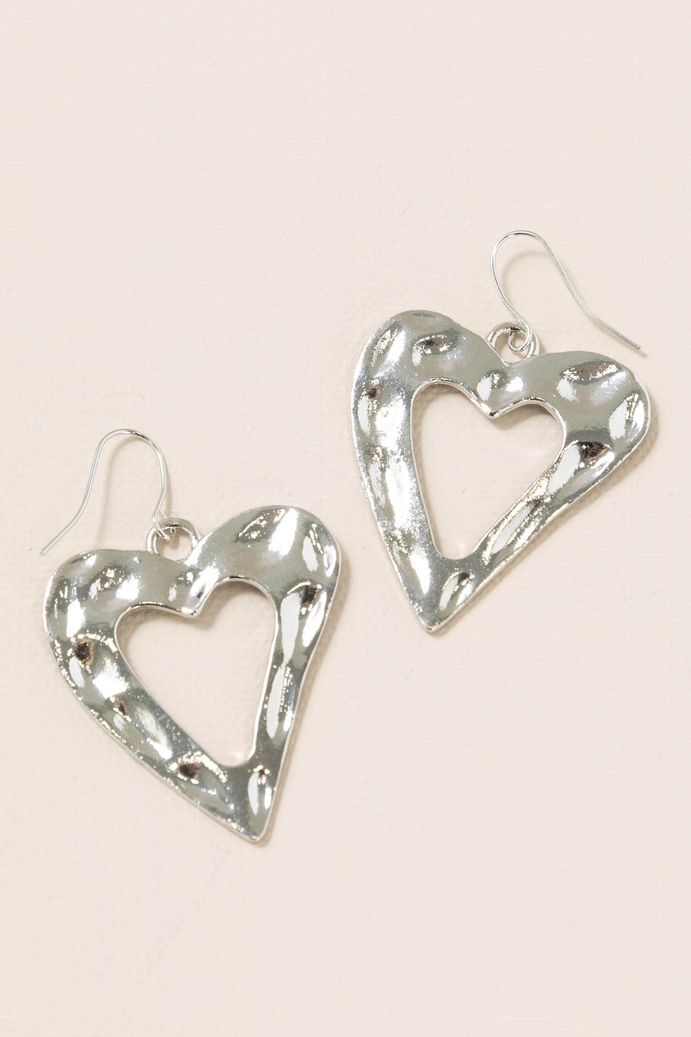 Silver Hammered Heart Earrings