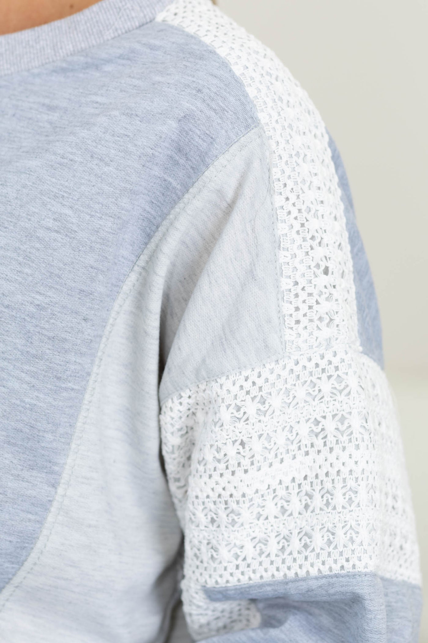 Heather Grey Lace French Terry Color Block Pullover