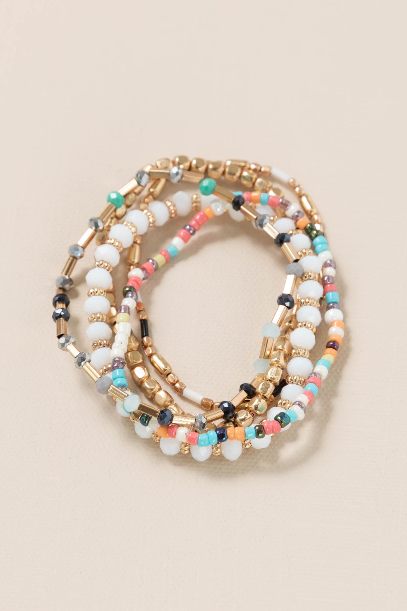 Pastel Pop Gold Multicolor Beaded Bracelet Set
