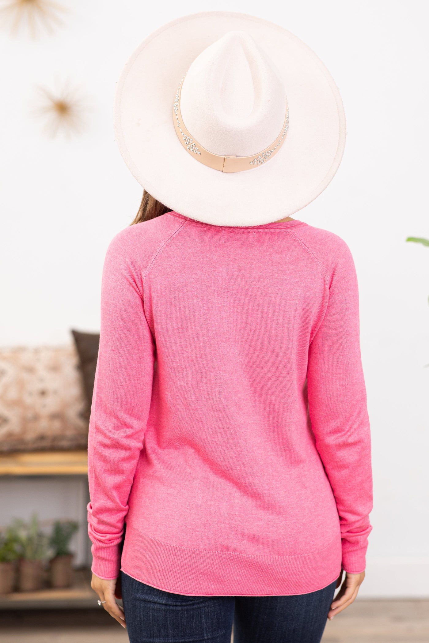 Pink Lightweight Sweater With Side Slit - Filly Flair