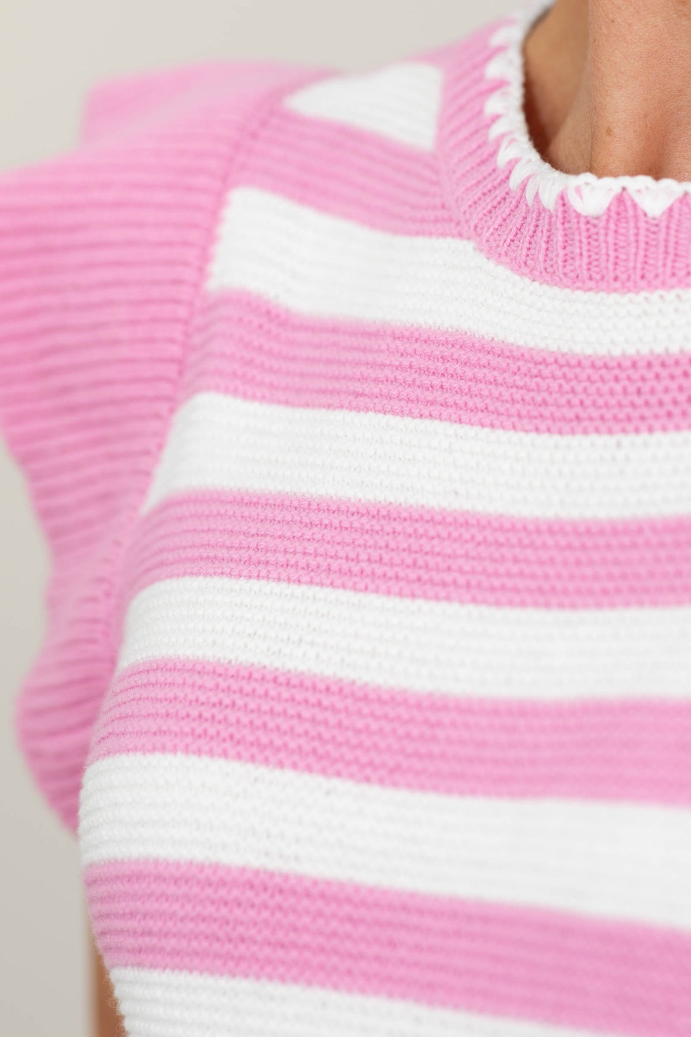 Staccato Light Pink Ruffle Sleeve Striped Sweater Top