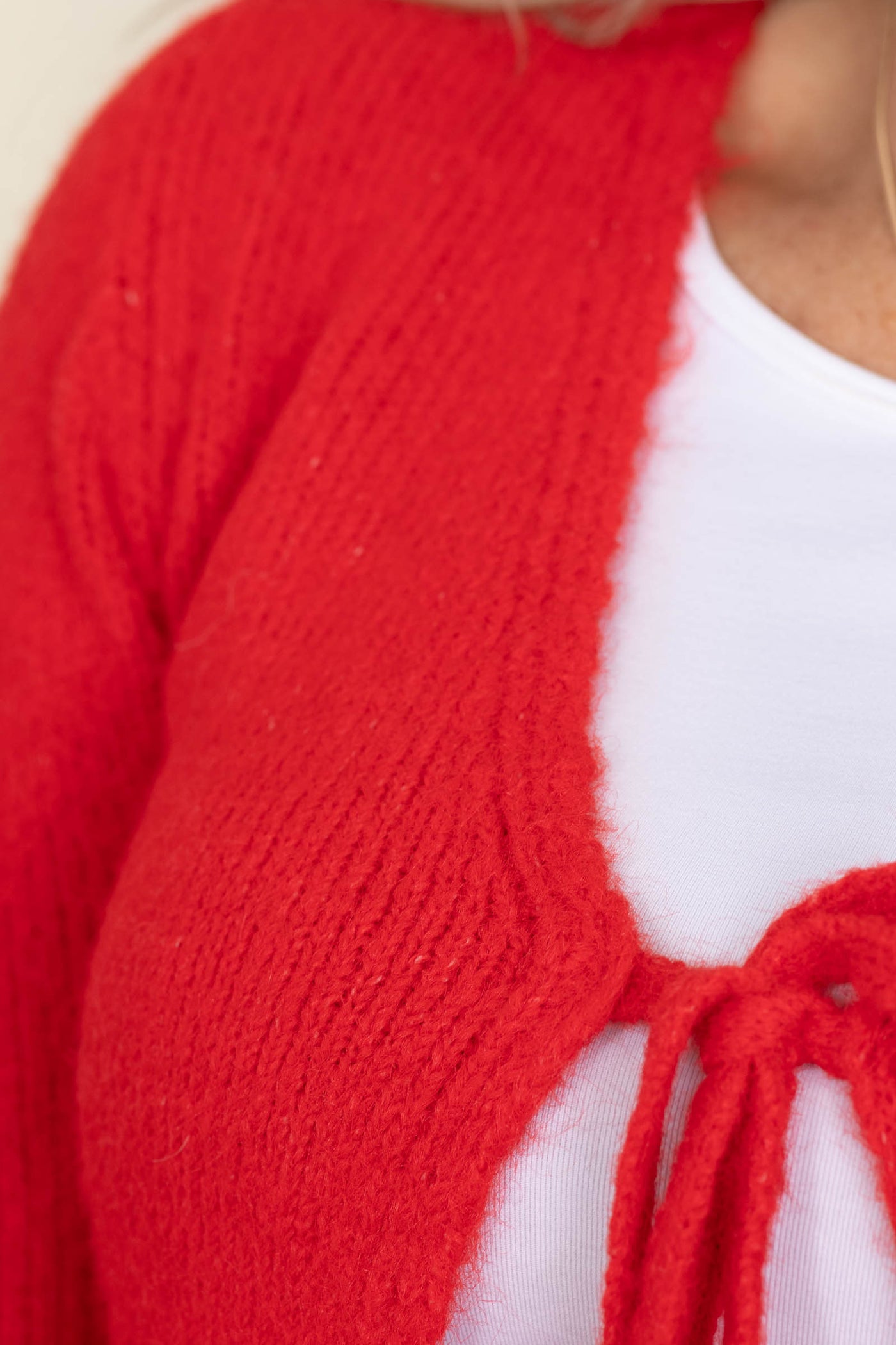 Red Ultra Soft Tie Detail Cardigan Top