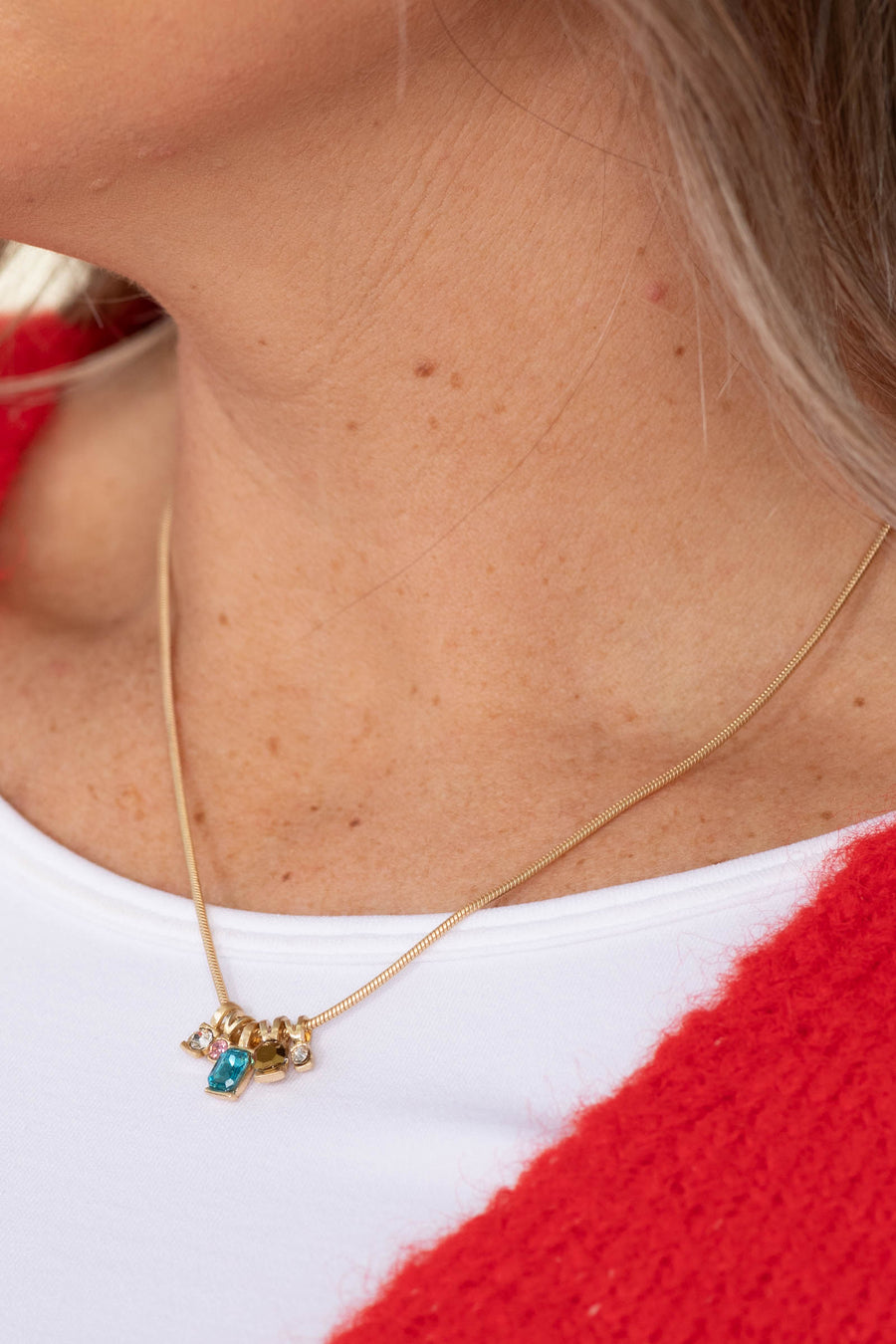 Gold Multi Color Necklace Rhinestone Charms