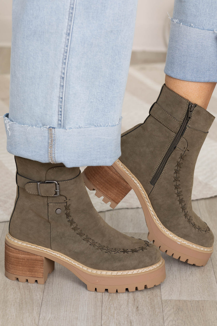 MIA Faux Suede Khaki Platform Bootie