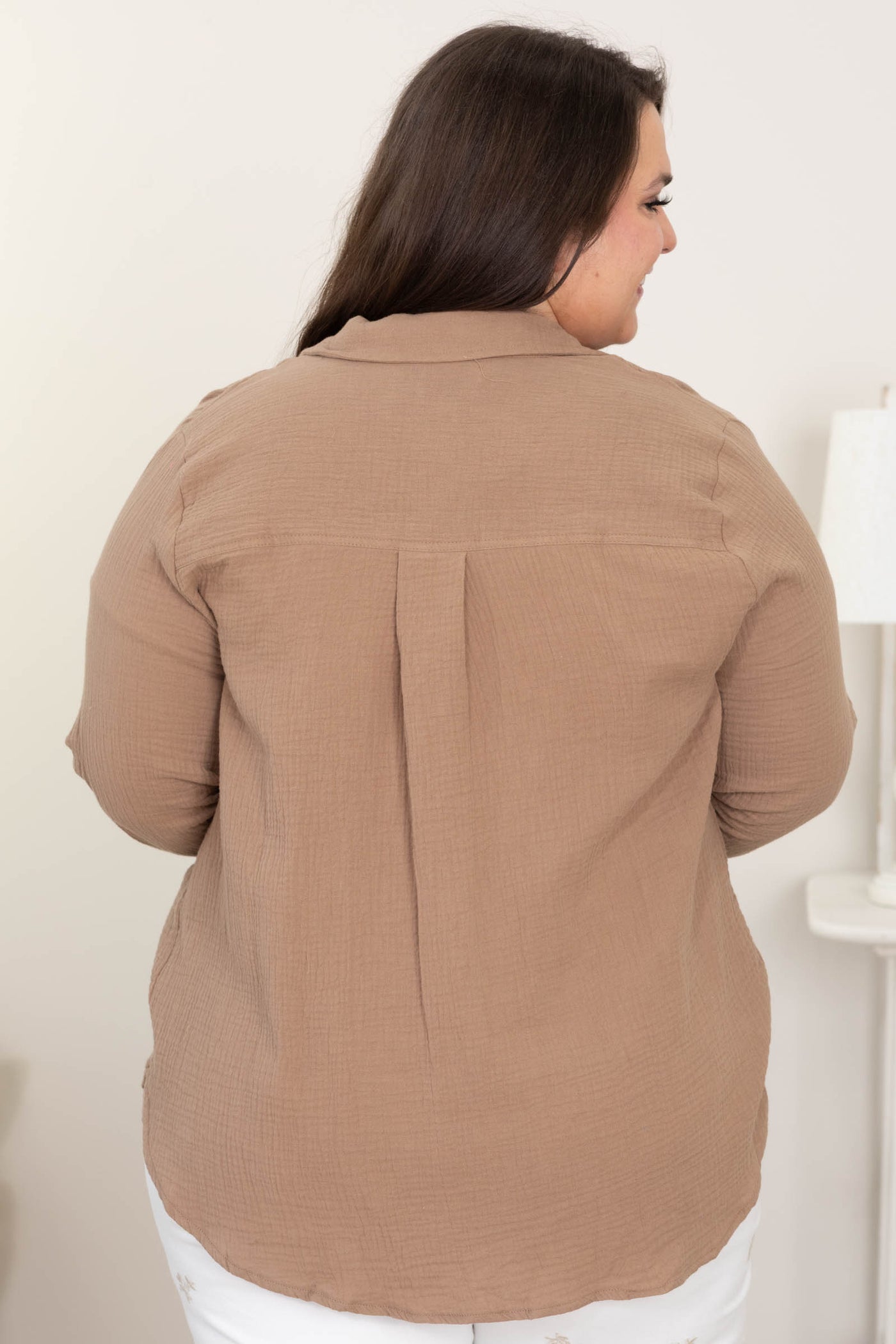 Mocha Gauze Button Up Long Sleeve Top