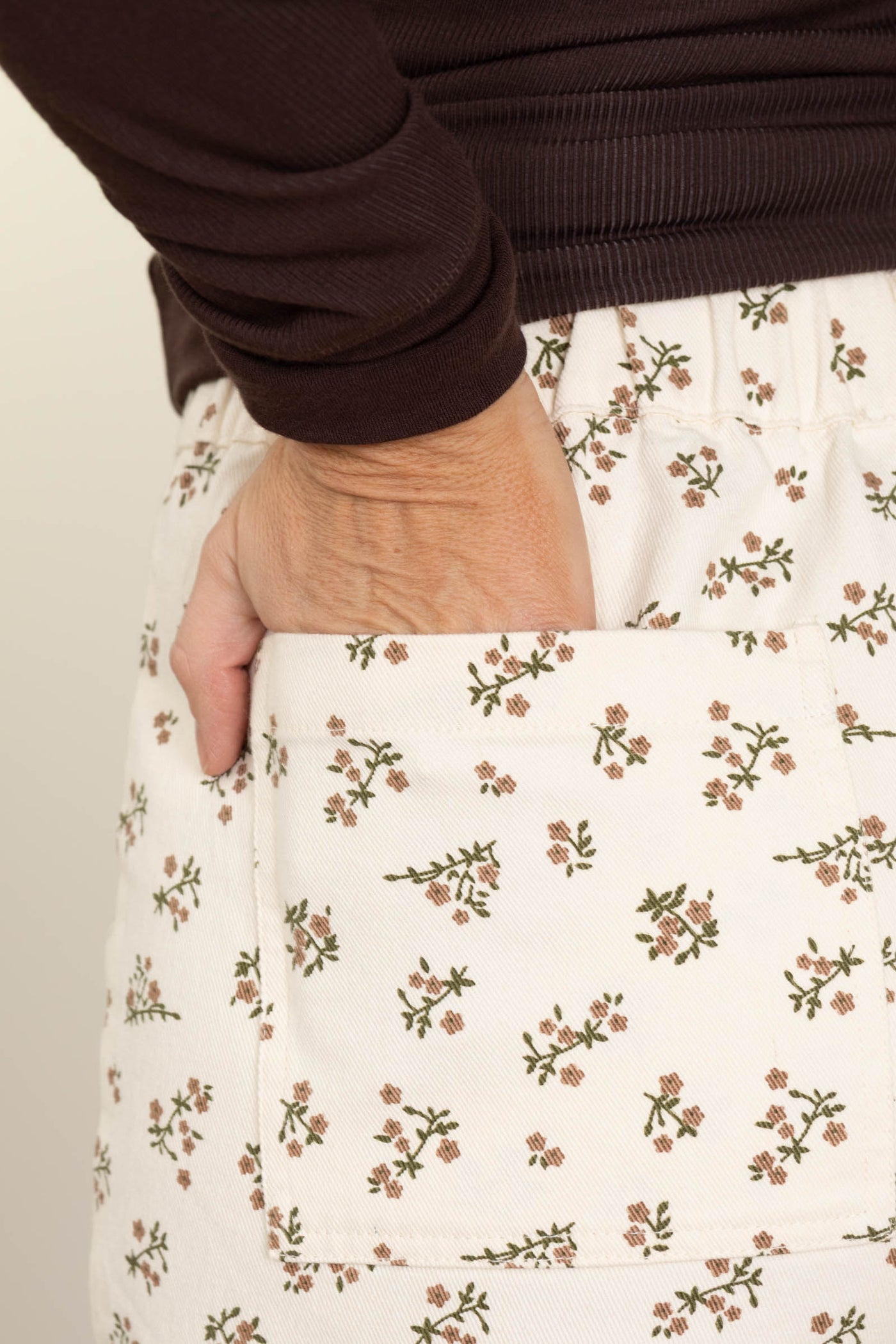 Cream Floral Denim Pants