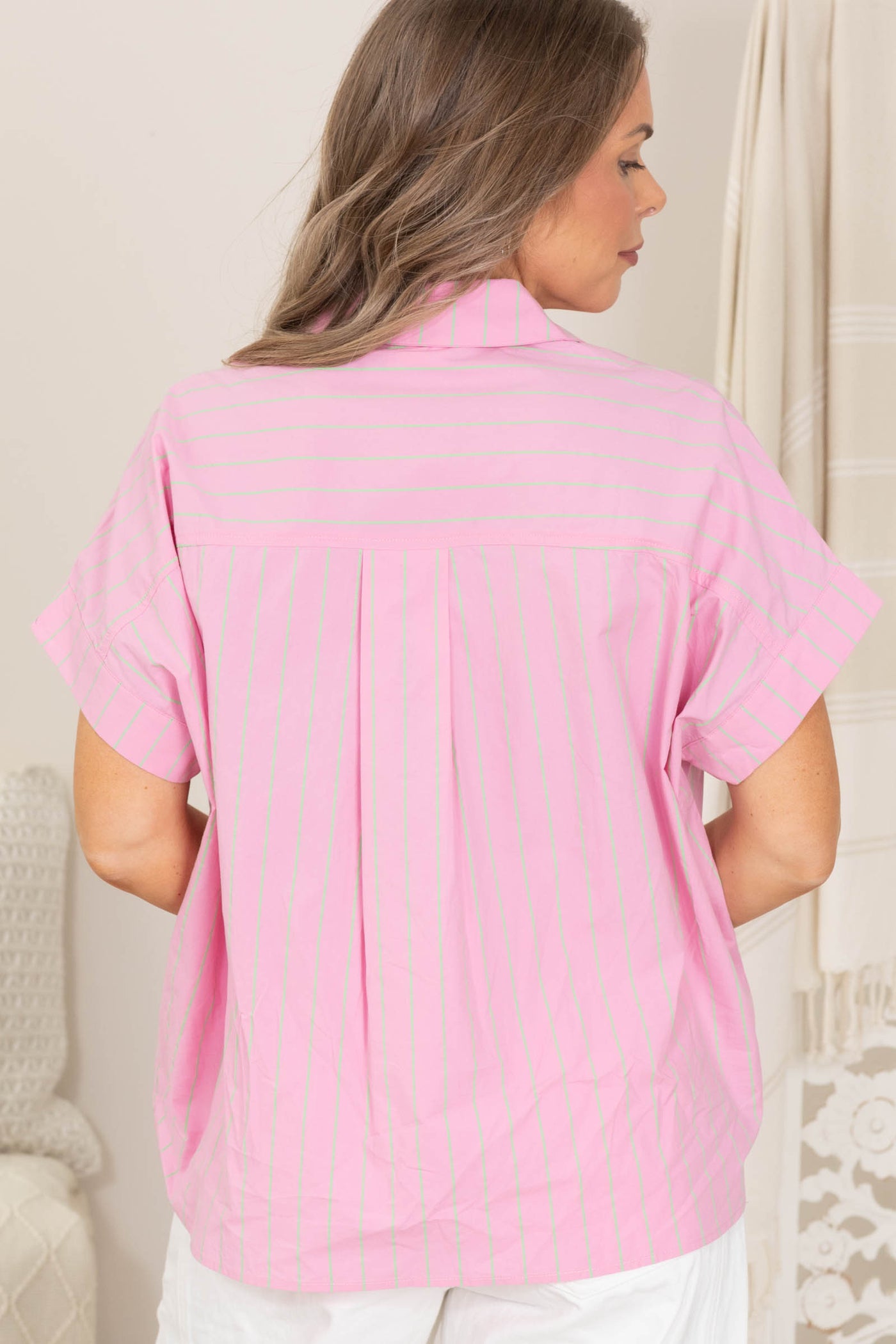 Pink Striped Button Down Casual Shirt Top