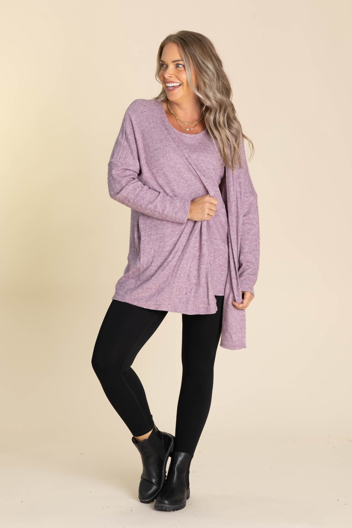Soft Knit Line Texture Tank And Cardigan Set