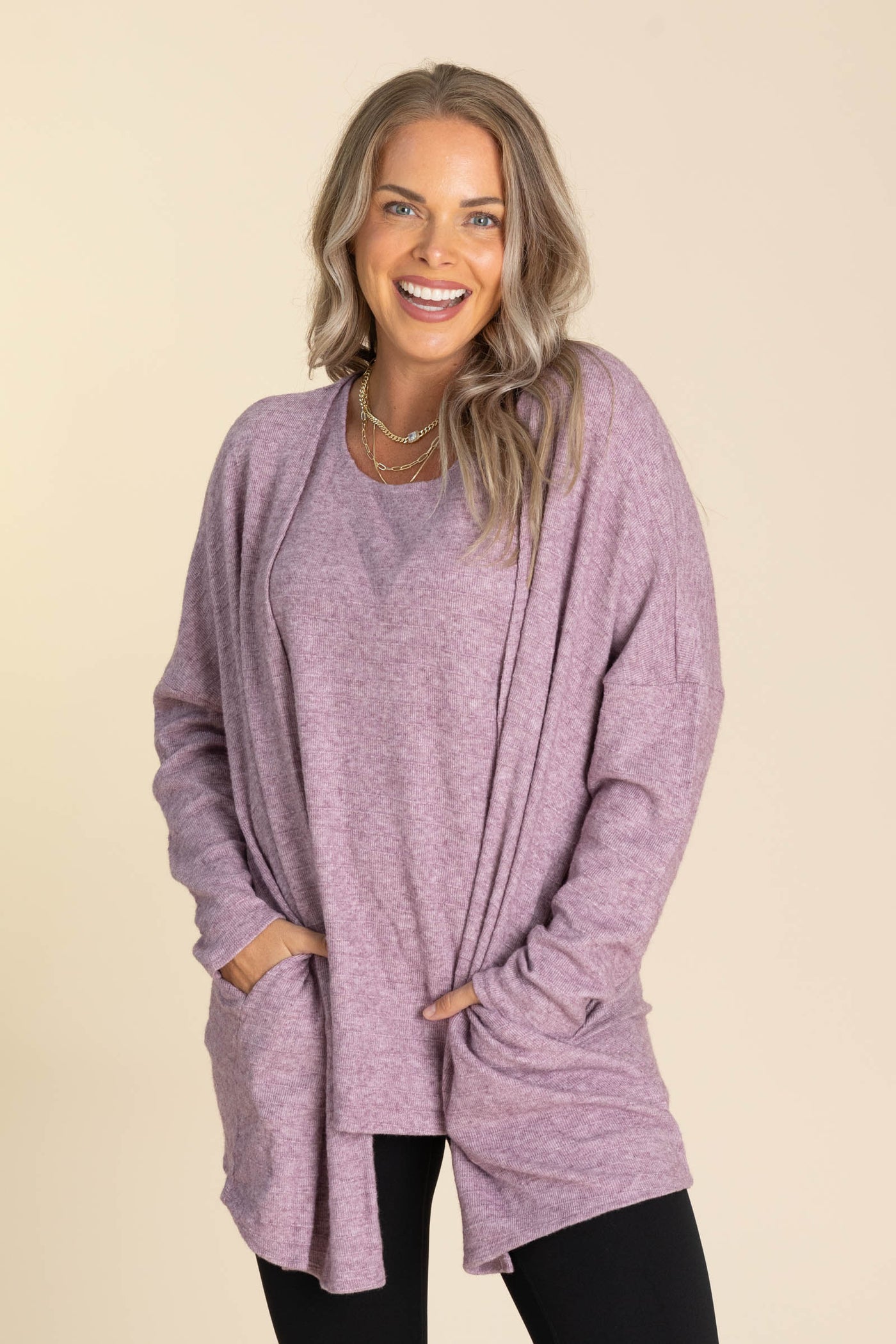 Soft Knit Line Texture Tank And Cardigan Set