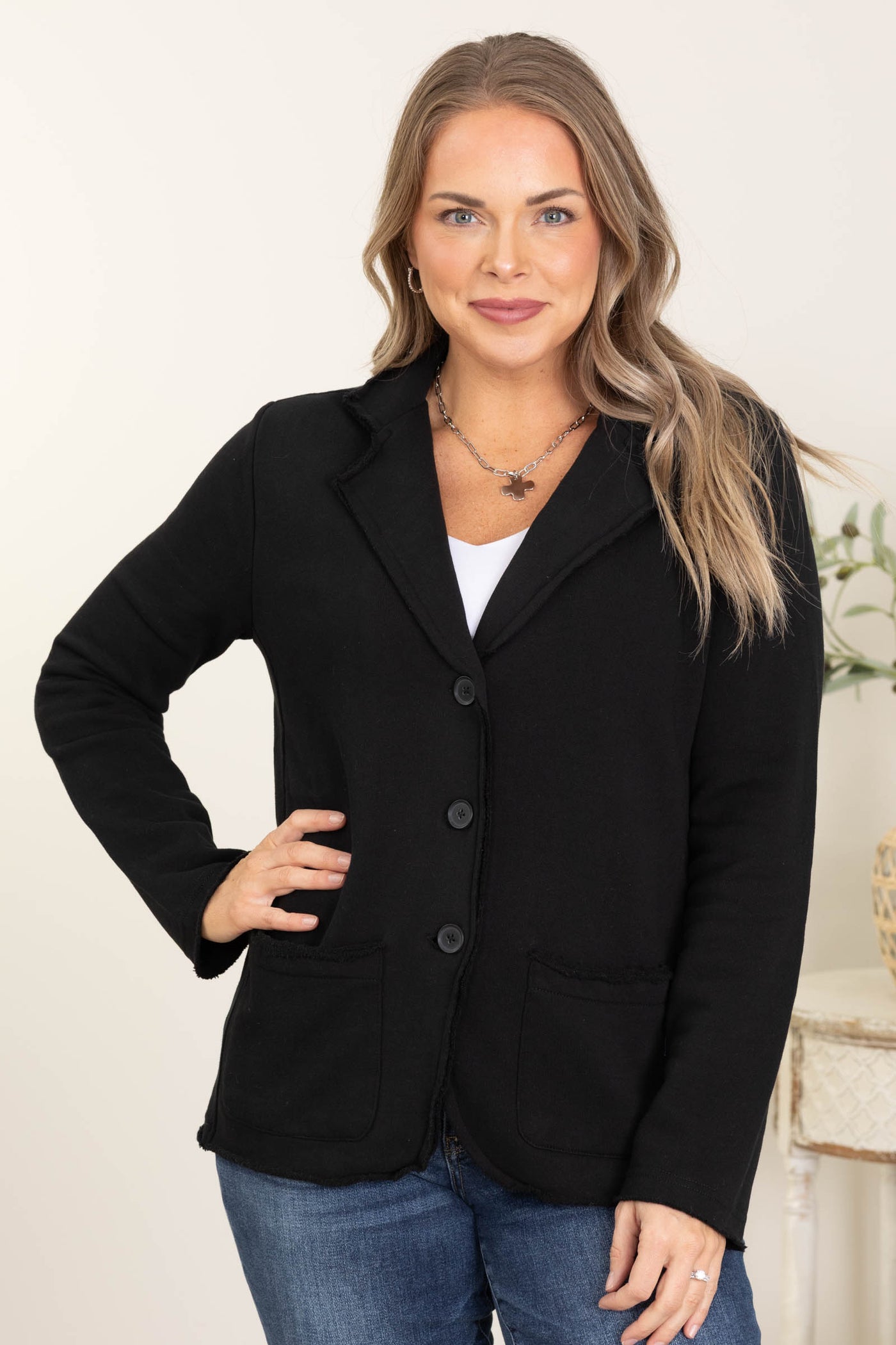 Black French Terry Boyfriend Fit Blazer