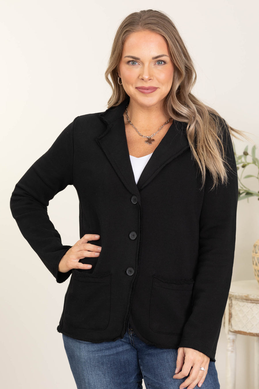 Black French Terry Boyfriend Fit Blazer