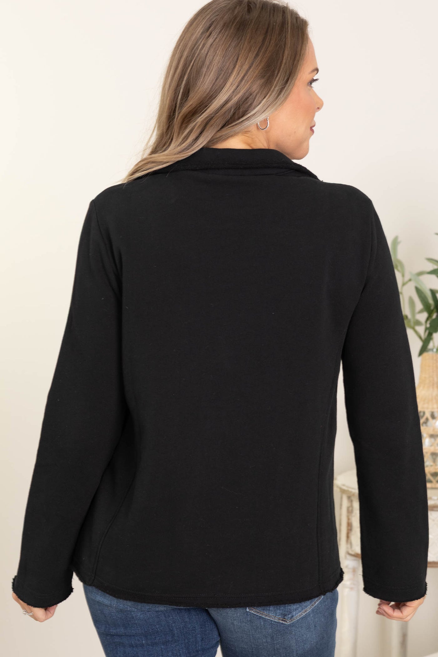 Black French Terry Boyfriend Fit Blazer